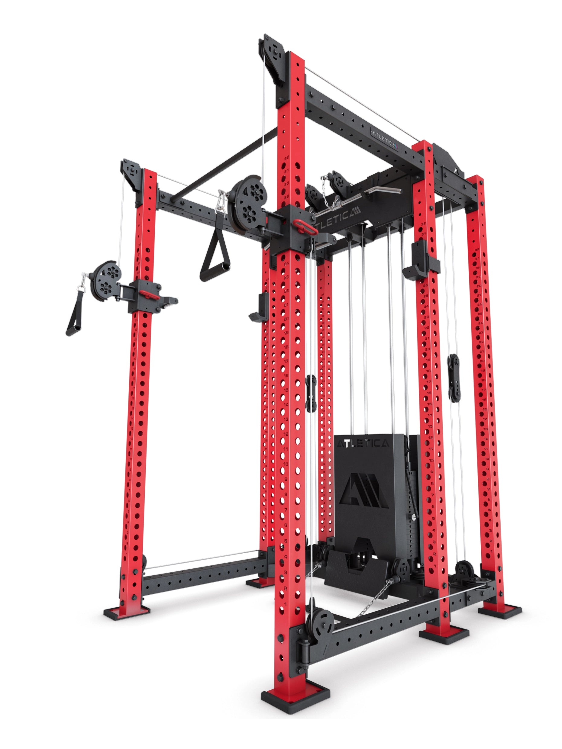 Power Rack R8-Alpha: Squat Rack & Kabelzug | 180kg Steckgewichte für Cable Cross, Latzug, Rudern | Klimmzugstange, J-Hooks | 6-Pfosten