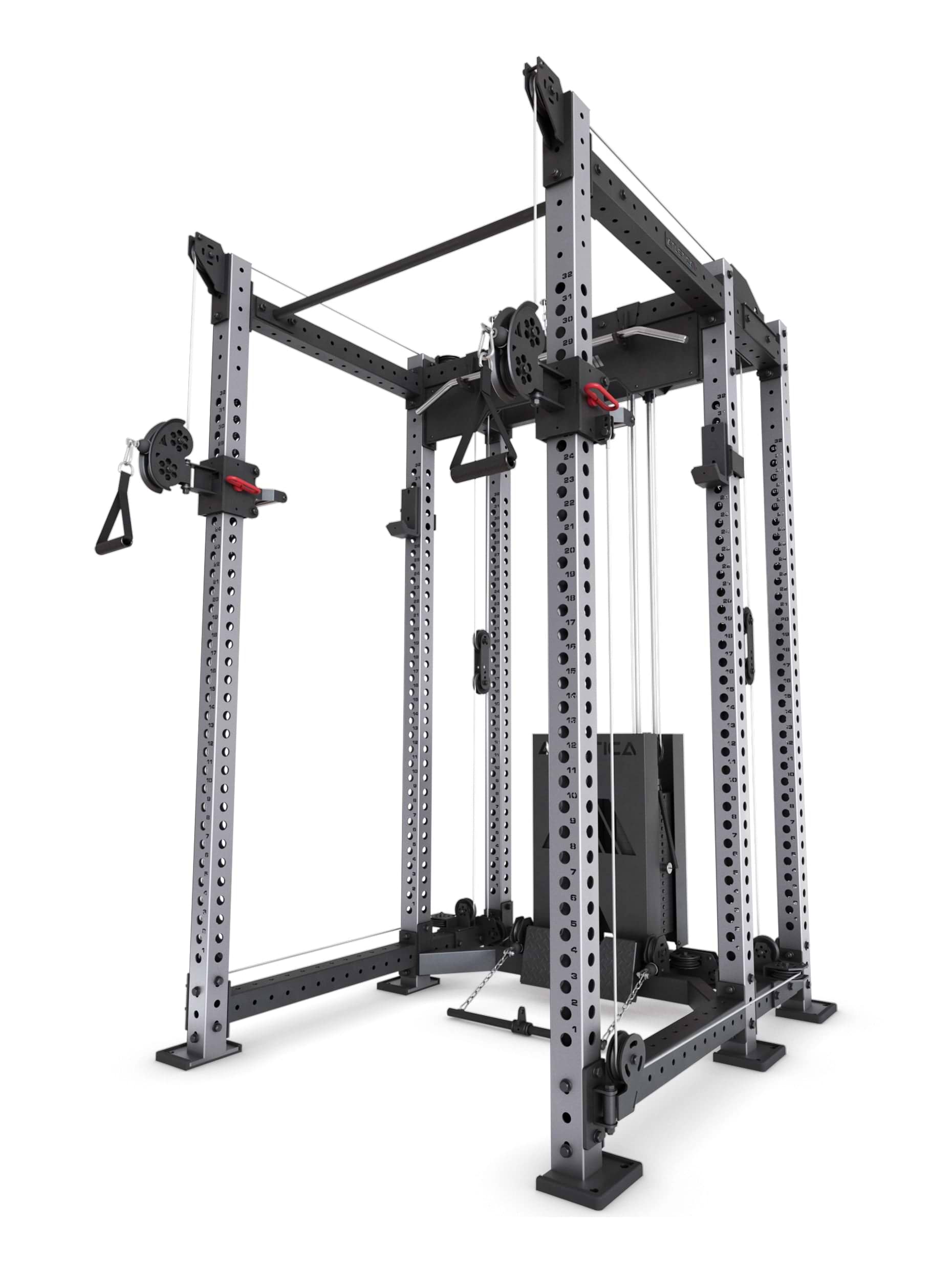 Power Rack R8-Alpha: Squat Rack & Kabelzug | 180kg Steckgewichte für Cable Cross, Latzug, Rudern | Klimmzugstange, J-Hooks | 6-Pfosten 