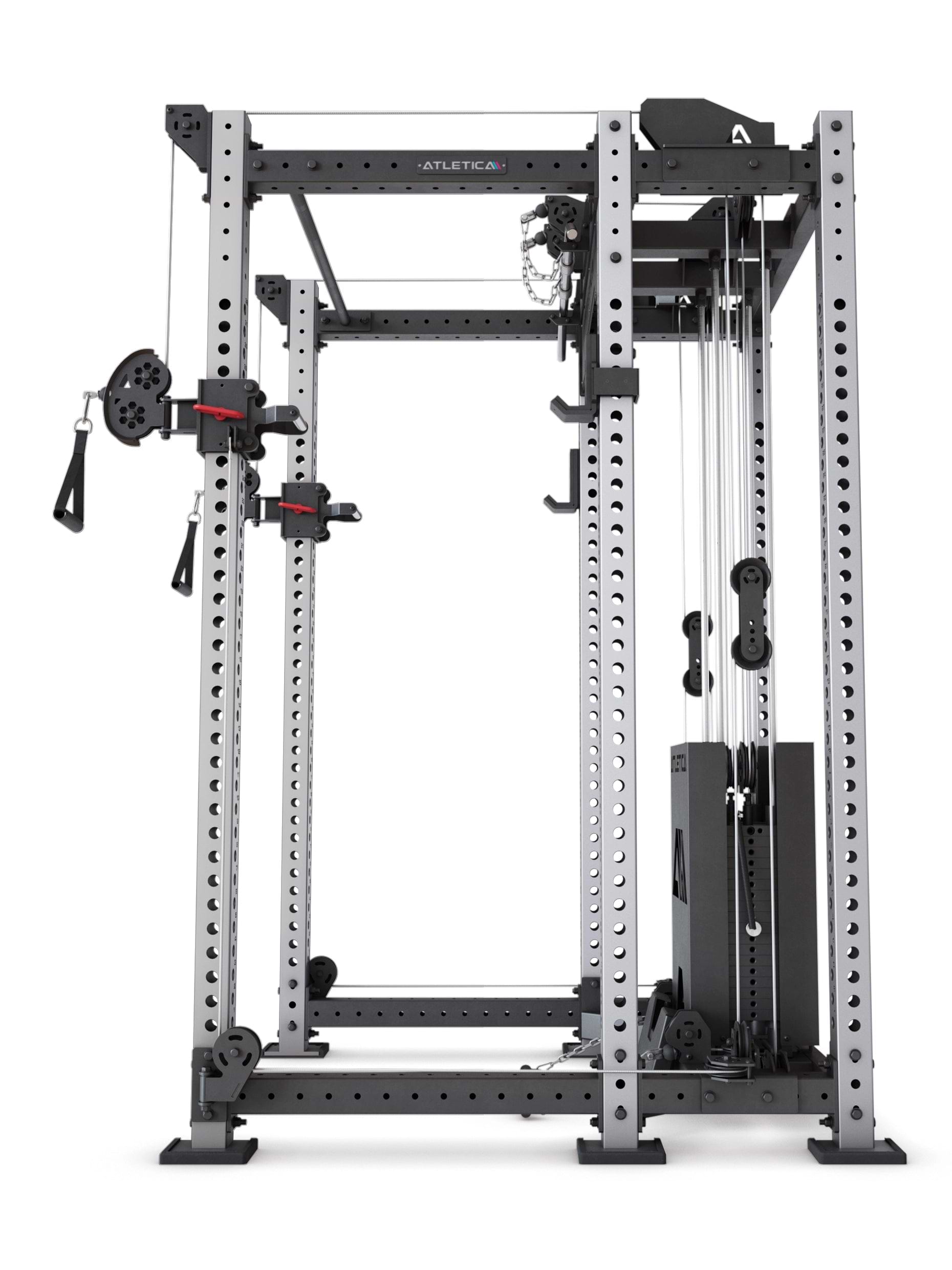Power Rack R8-Alpha: Squat Rack & Kabelzug | 180kg Steckgewichte für Cable Cross, Latzug, Rudern | Klimmzugstange, J-Hooks | 6-Pfosten 