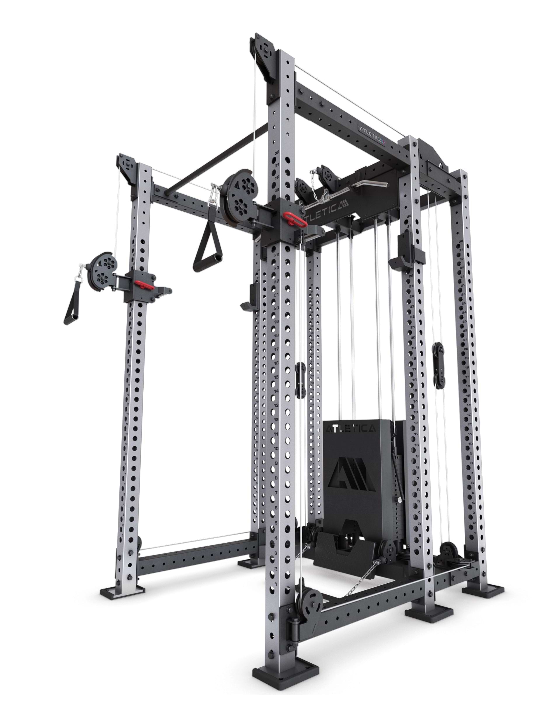 Power Rack R8-Alpha: Squat Rack & Kabelzug | 180kg Steckgewichte für Cable Cross, Latzug, Rudern | Klimmzugstange, J-Hooks | 6-Pfosten |