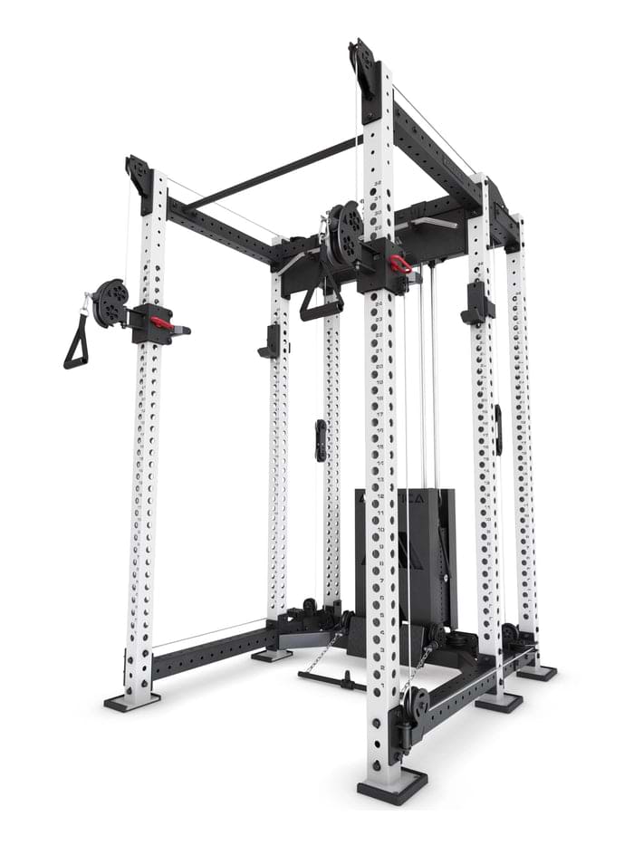 Power Rack R8-Alpha: Squat Rack & Kabelzug | 180kg Steckgewichte für Cable Cross, Latzug, Rudern | Klimmzugstange, J-Hooks | 6-Pfosten