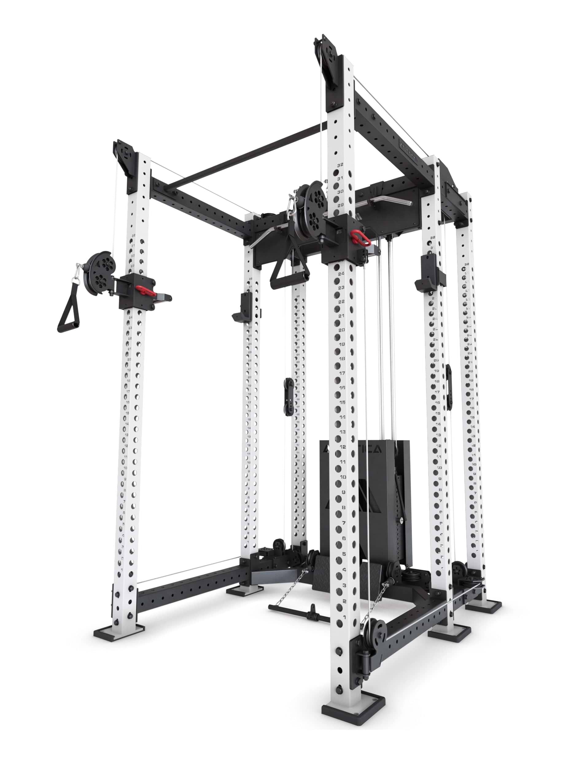 Power Rack R8-Alpha: Squat Rack & Kabelzug | 180kg Steckgewichte für Cable Cross, Latzug, Rudern | Klimmzugstange, J-Hooks | 6-Pfosten 