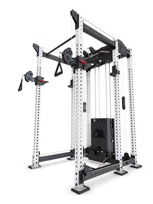 Power Rack R8-Alpha: Squat Rack & Kabelzug | 180kg Steckgewichte für Cable Cross, Latzug, Rudern | Klimmzugstange, J-Hooks | 6-Pfosten