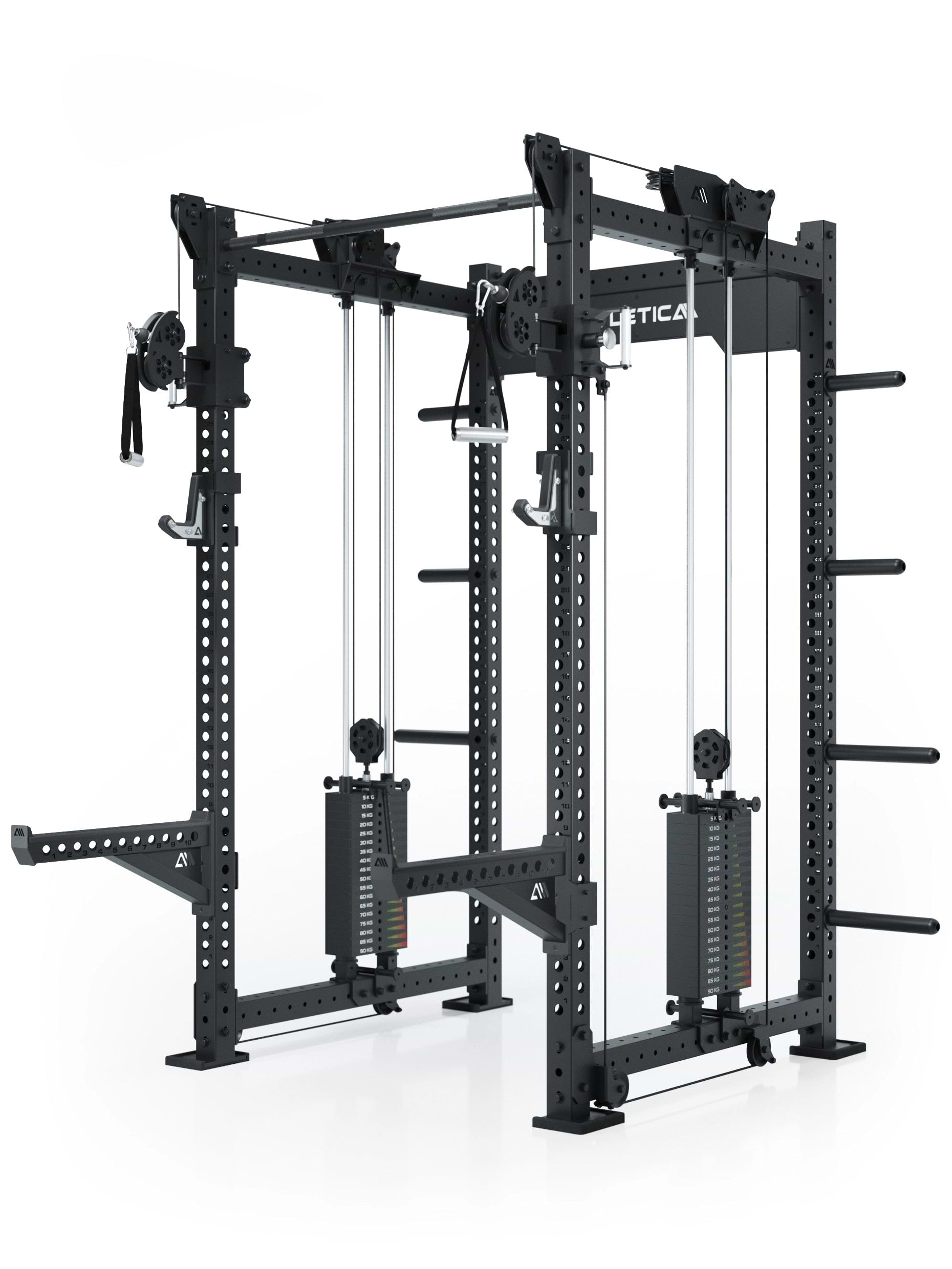 Dualer Kabelzug mit 2x95kg seitlichen Gewichtsblöcken | Sehr stabil | Modular ausbaubar mit Anbauteilen wie Smith Machine und Jammer Arms I Schwarz