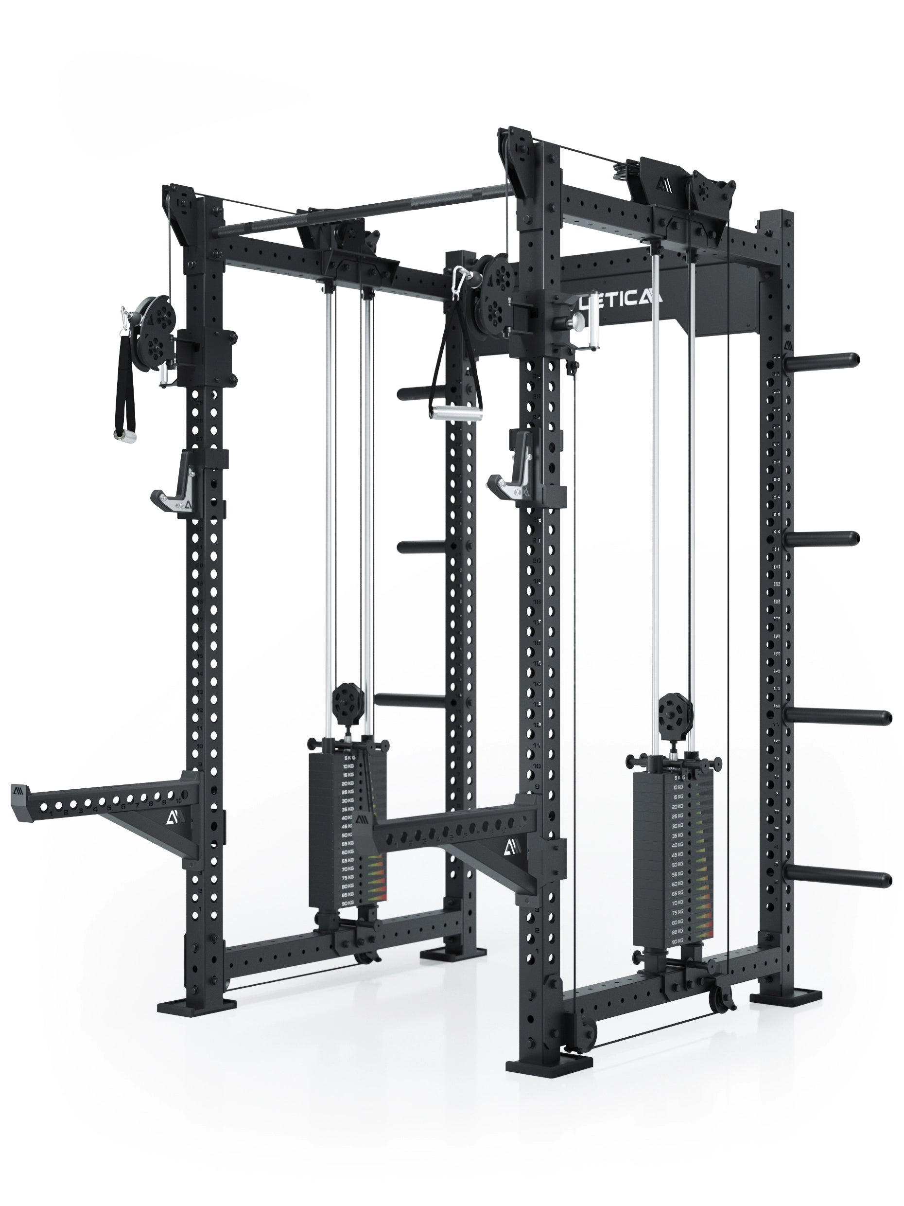 Dualer Kabelzug mit 2x95kg seitlichen Gewichtsblöcken | Sehr stabil | Modular ausbaubar mit Anbauteilen wie Smith Machine und Jammer Arms I Schwarz
