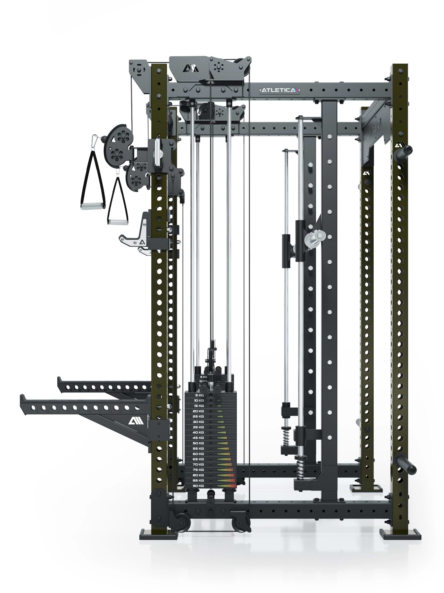 Power Racks: R8 R8 Bradley | Power Rack mit 2x90kg seitlichen Gewichtsblocks, Smith Machine und dualem Kabelzug, 