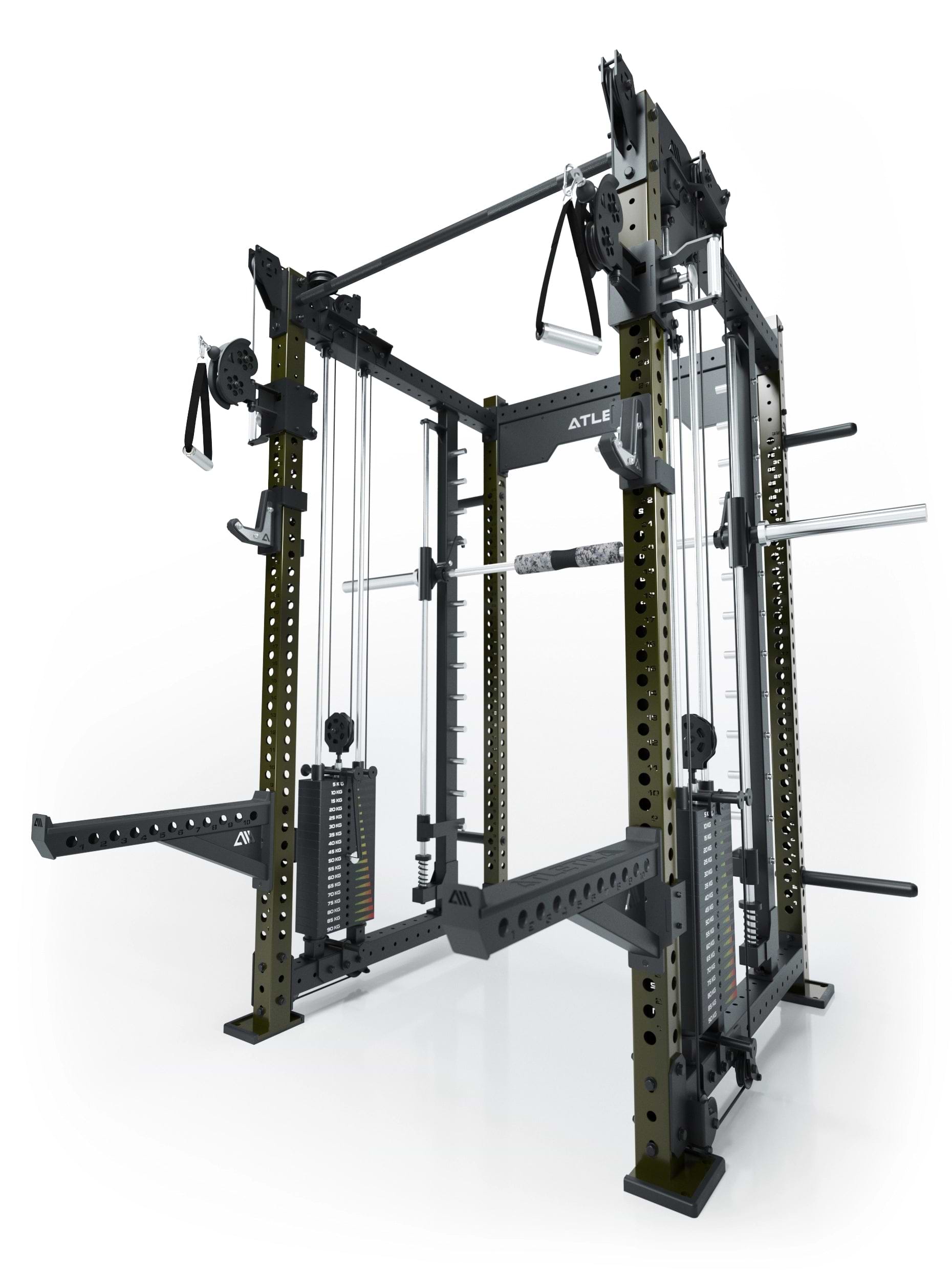 Power Racks: R8 R8 Bradley | Power Rack mit 2x90kg seitlichen Gewichtsblocks, Smith Machine und dualem Kabelzug,