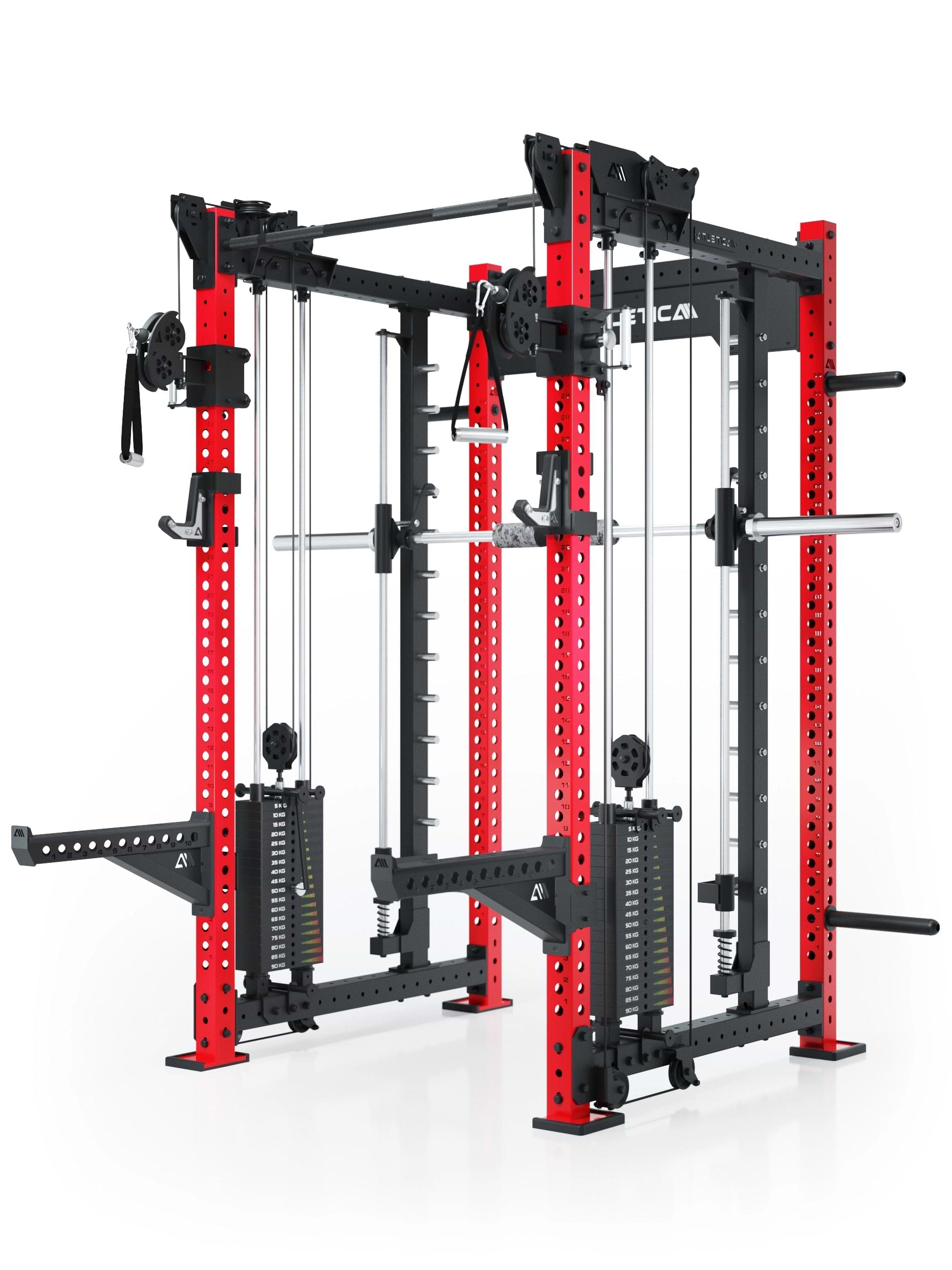 Power Racks: R8 R8 Bradley | Power Rack mit 2x90kg seitlichen Gewichtsblocks, Smith Machine und dualem Kabelzug,