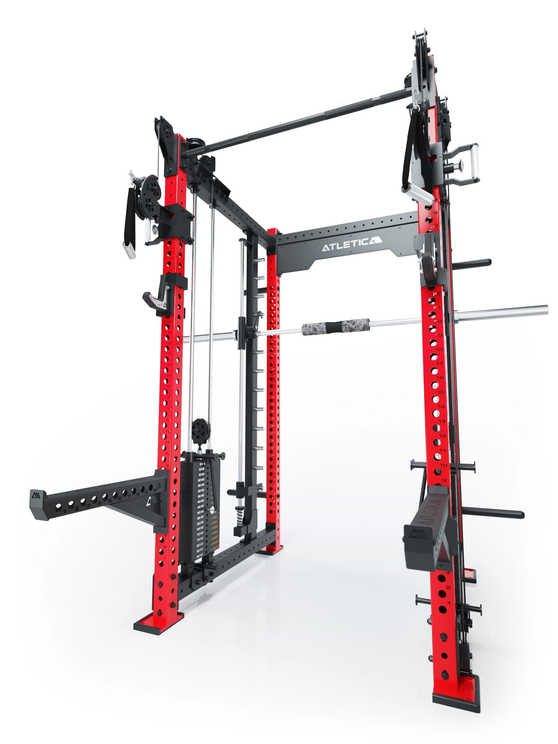Power Racks: R8 R8 Bradley | Power Rack mit 2x90kg seitlichen Gewichtsblocks, Smith Machine und dualem Kabelzug, 