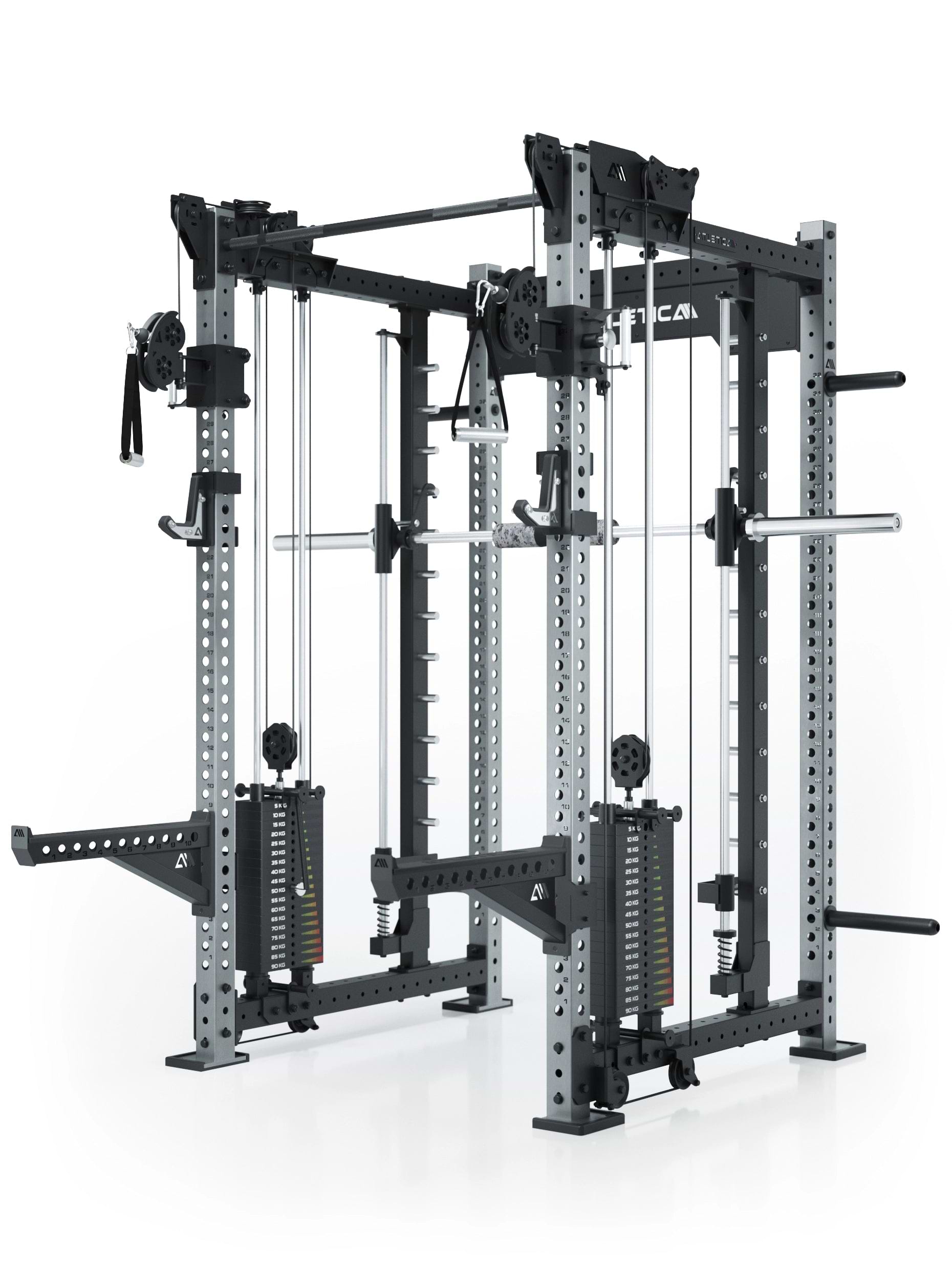 Dualer Kabelzug mit 2x95kg seitlichen Gewichtsblöcken | Sehr stabil | Modular ausbaubar mit Anbauteilen wie Smith Machine und Jammer Arms