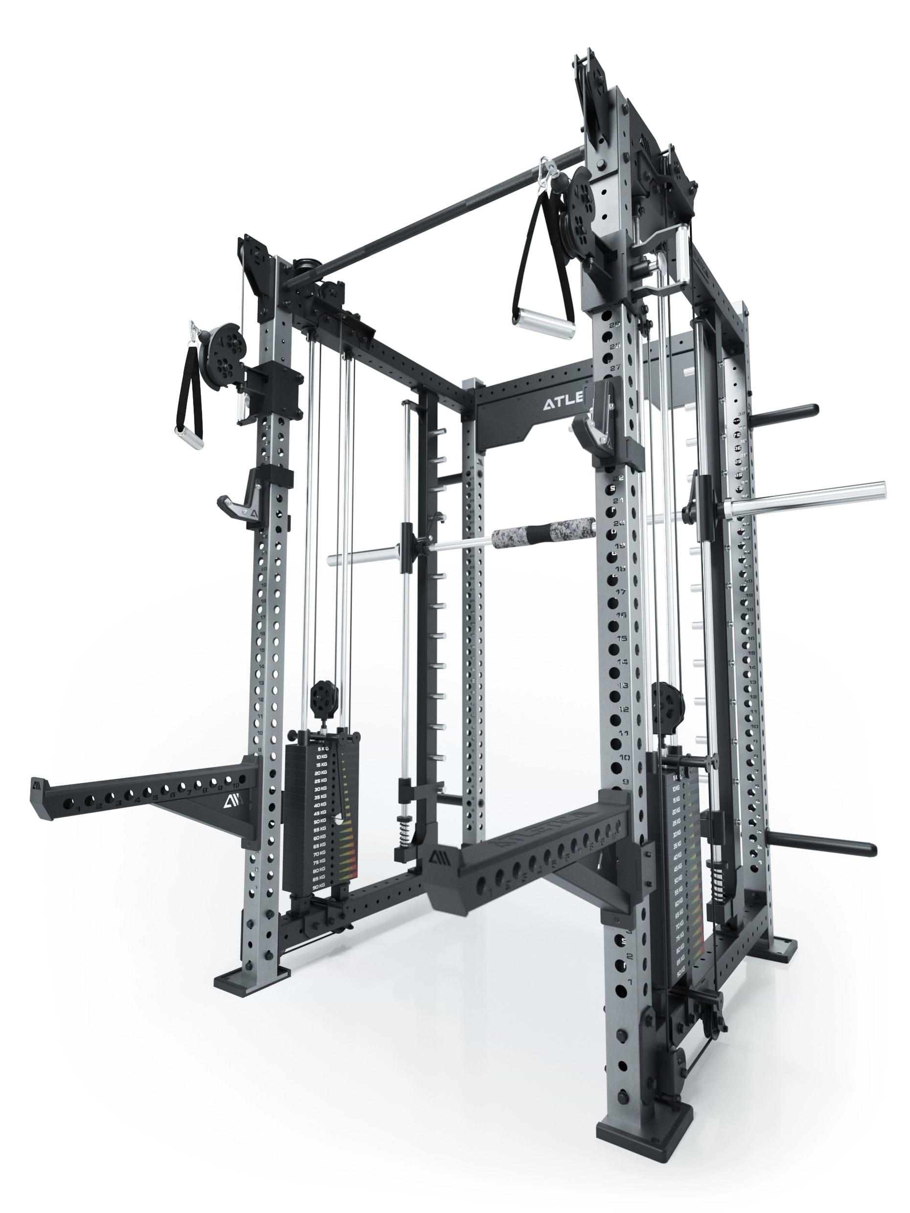 Power Racks: R8 R8 Bradley | Power Rack mit 2x90kg seitlichen Gewichtsblocks, Smith Machine und dualem Kabelzug, 