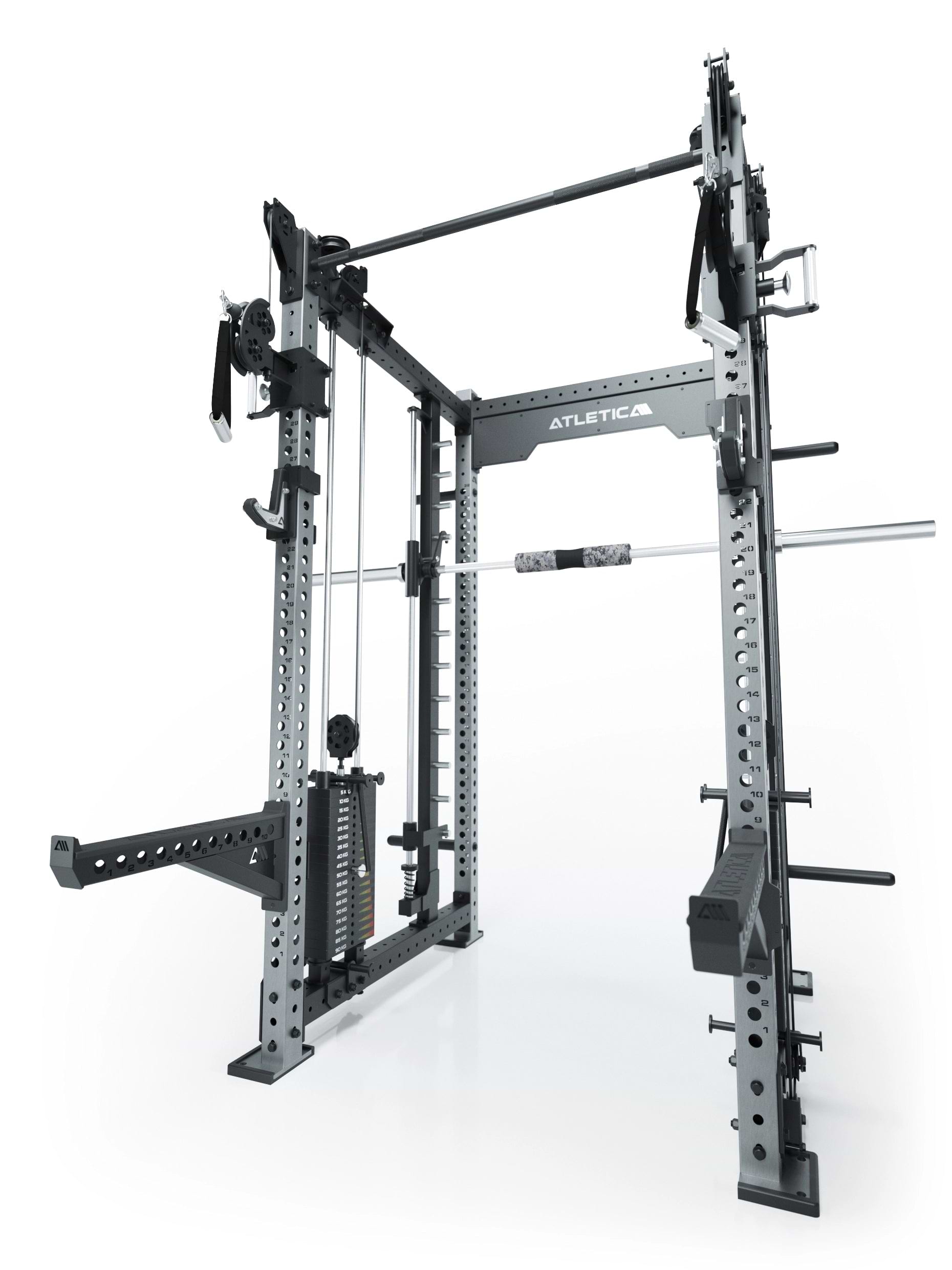 Power Racks: R8 R8 Bradley | Power Rack mit 2x90kg seitlichen Gewichtsblocks, Smith Machine und dualem Kabelzug, 