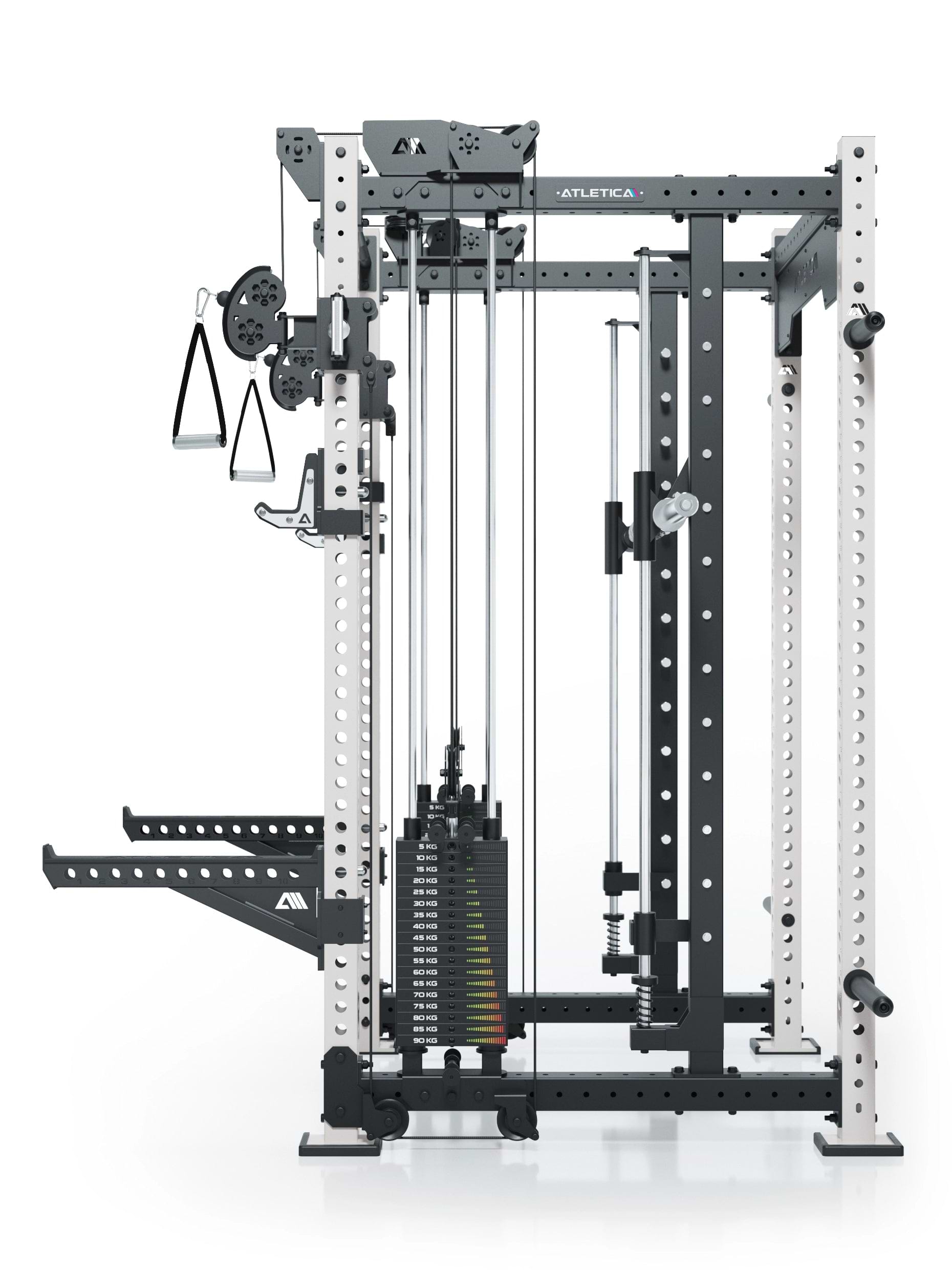 Power Racks: R8 R8 Bradley | Power Rack mit 2x90kg seitlichen Gewichtsblocks, Smith Machine und dualem Kabelzug, 