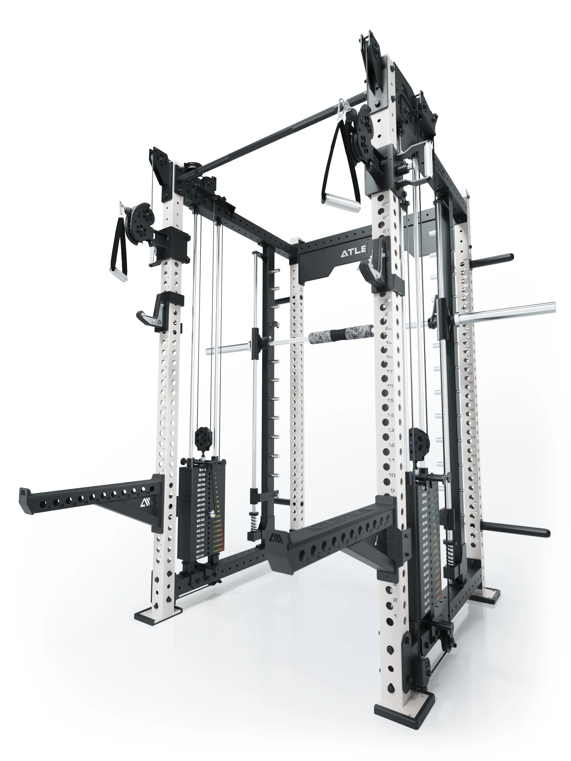 Power Racks: R8 R8 Bradley | Power Rack mit 2x90kg seitlichen Gewichtsblocks, Smith Machine und dualem Kabelzug,