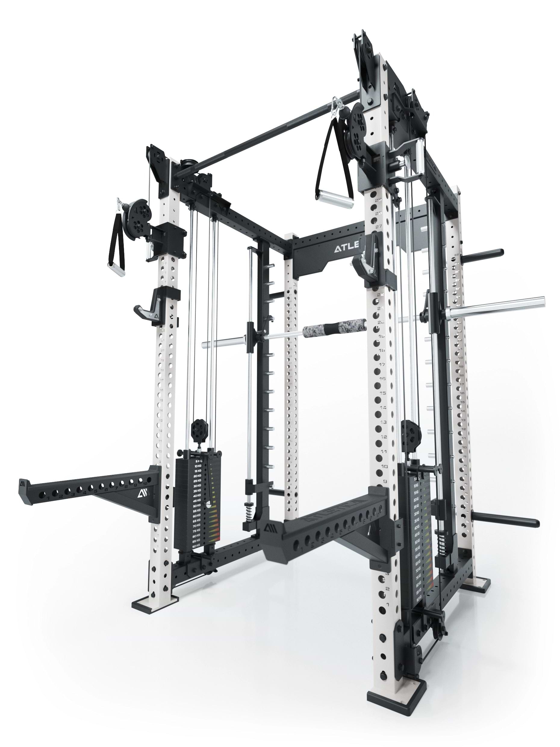 Power Racks: R8 R8 Bradley | Power Rack mit 2x90kg seitlichen Gewichtsblocks, Smith Machine und dualem Kabelzug, 