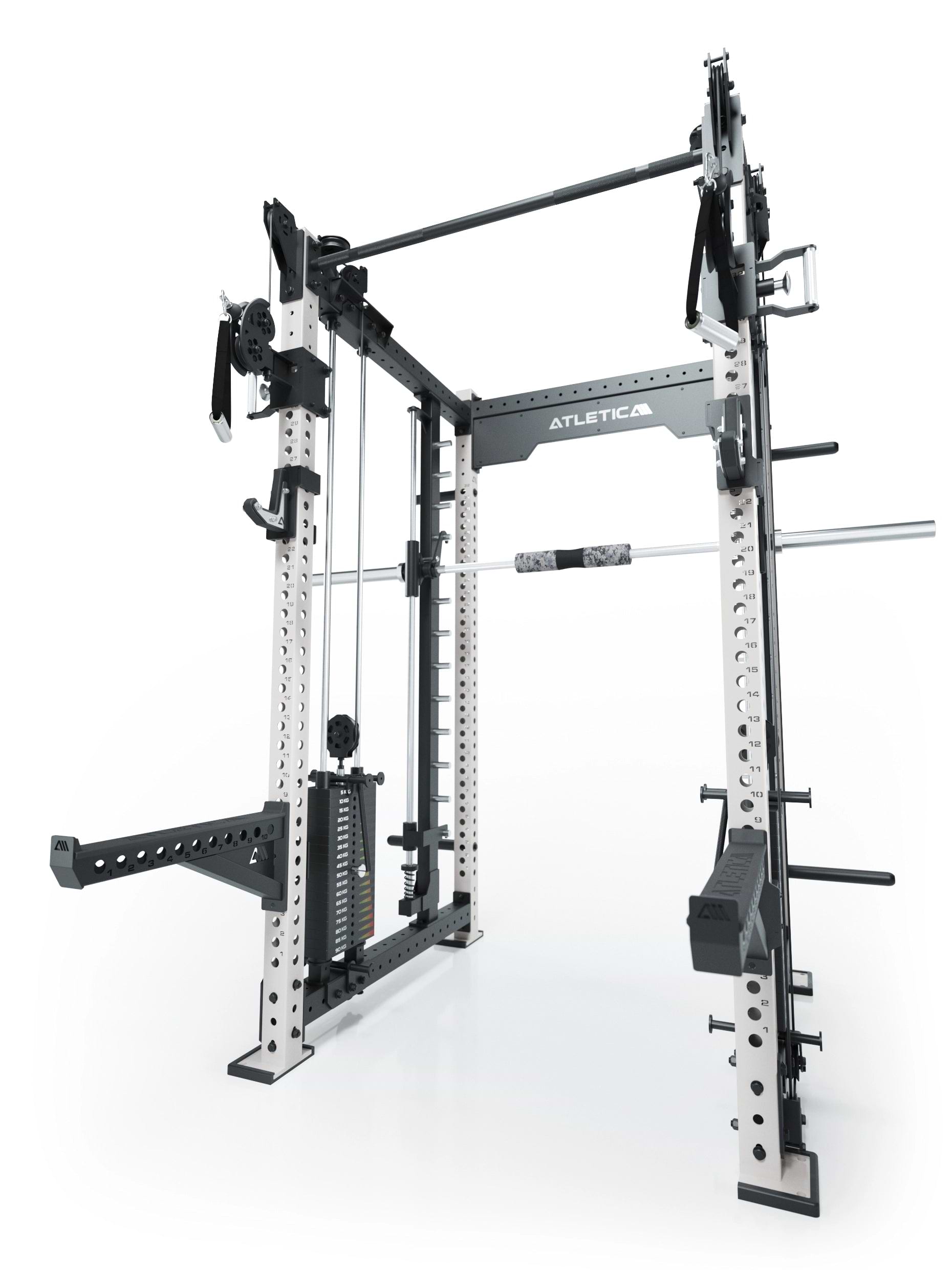 Power Racks: R8 R8 Bradley | Power Rack mit 2x90kg seitlichen Gewichtsblocks, Smith Machine und dualem Kabelzug, 