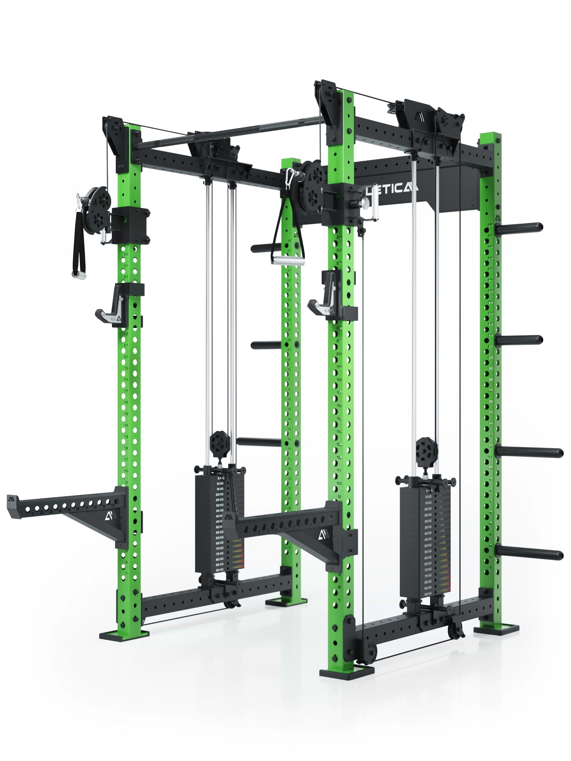 Dualer Kabelzug mit 2x95kg seitlichen Gewichtsblöcken | Sehr stabil | Modular ausbaubar mit Anbauteilen wie Smith Machine und Jammer Arms I Electric Green