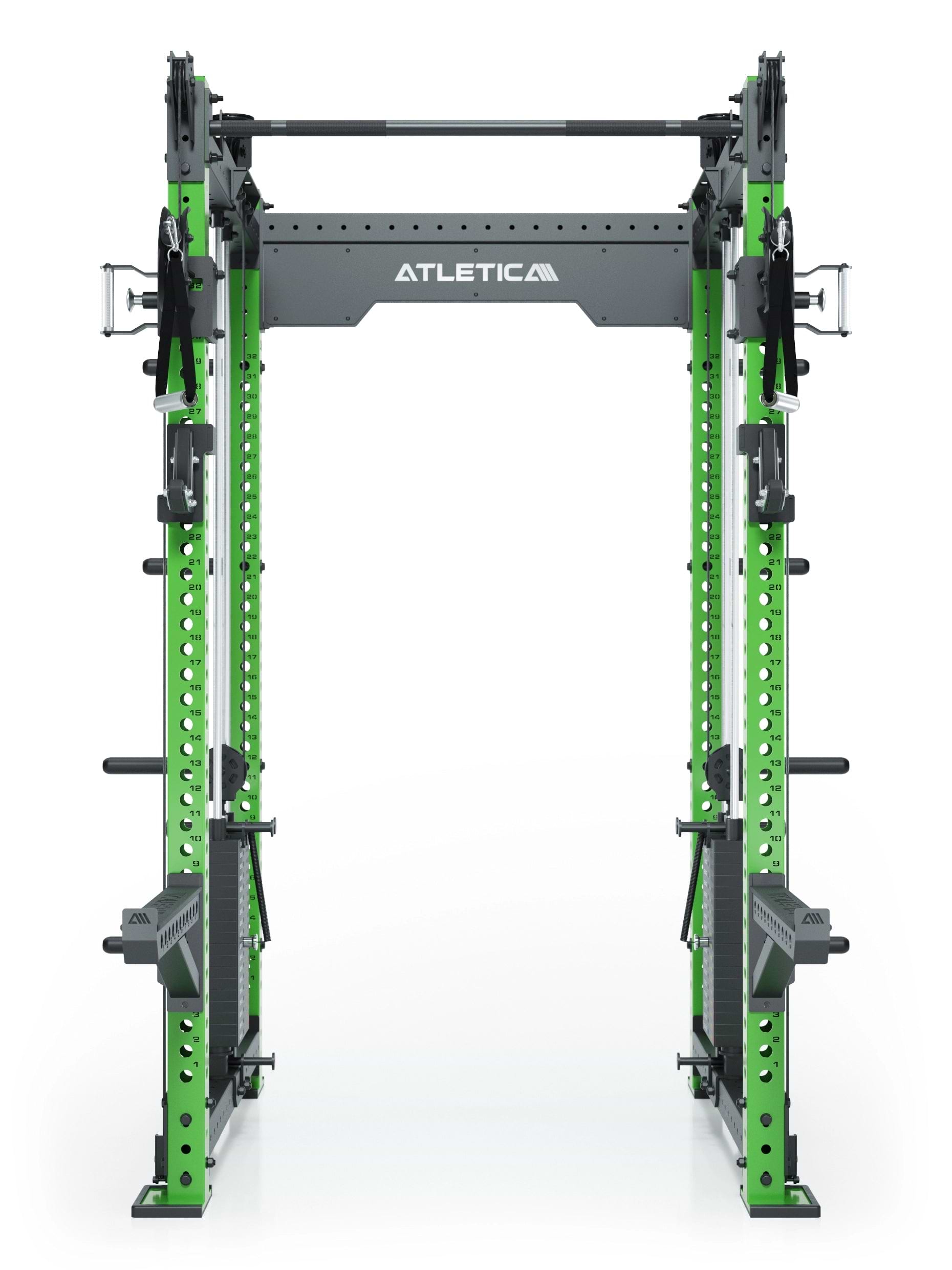 Dualer Kabelzug mit 2x95kg seitlichen Gewichtsblöcken | Sehr stabil | Modular ausbaubar mit Anbauteilen wie Smith Machine und Jammer Arms I Electric Green