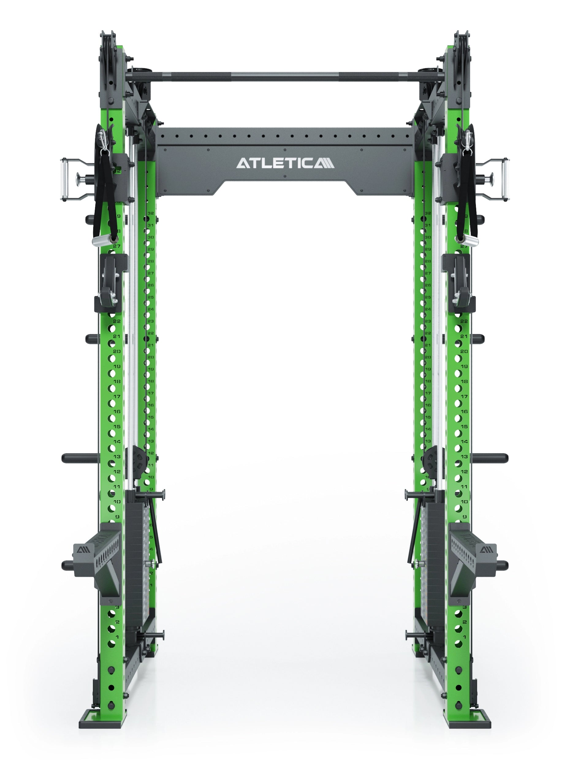 Dualer Kabelzug mit 2x95kg seitlichen Gewichtsblöcken | Sehr stabil | Modular ausbaubar mit Anbauteilen wie Smith Machine und Jammer Arms I Electric Green