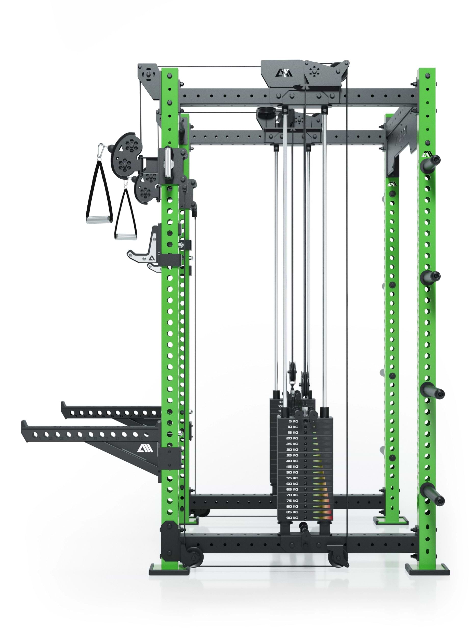 Dualer Kabelzug mit 2x95kg seitlichen Gewichtsblöcken | Sehr stabil | Modular ausbaubar mit Anbauteilen wie Smith Machine und Jammer Arms I Electric Green