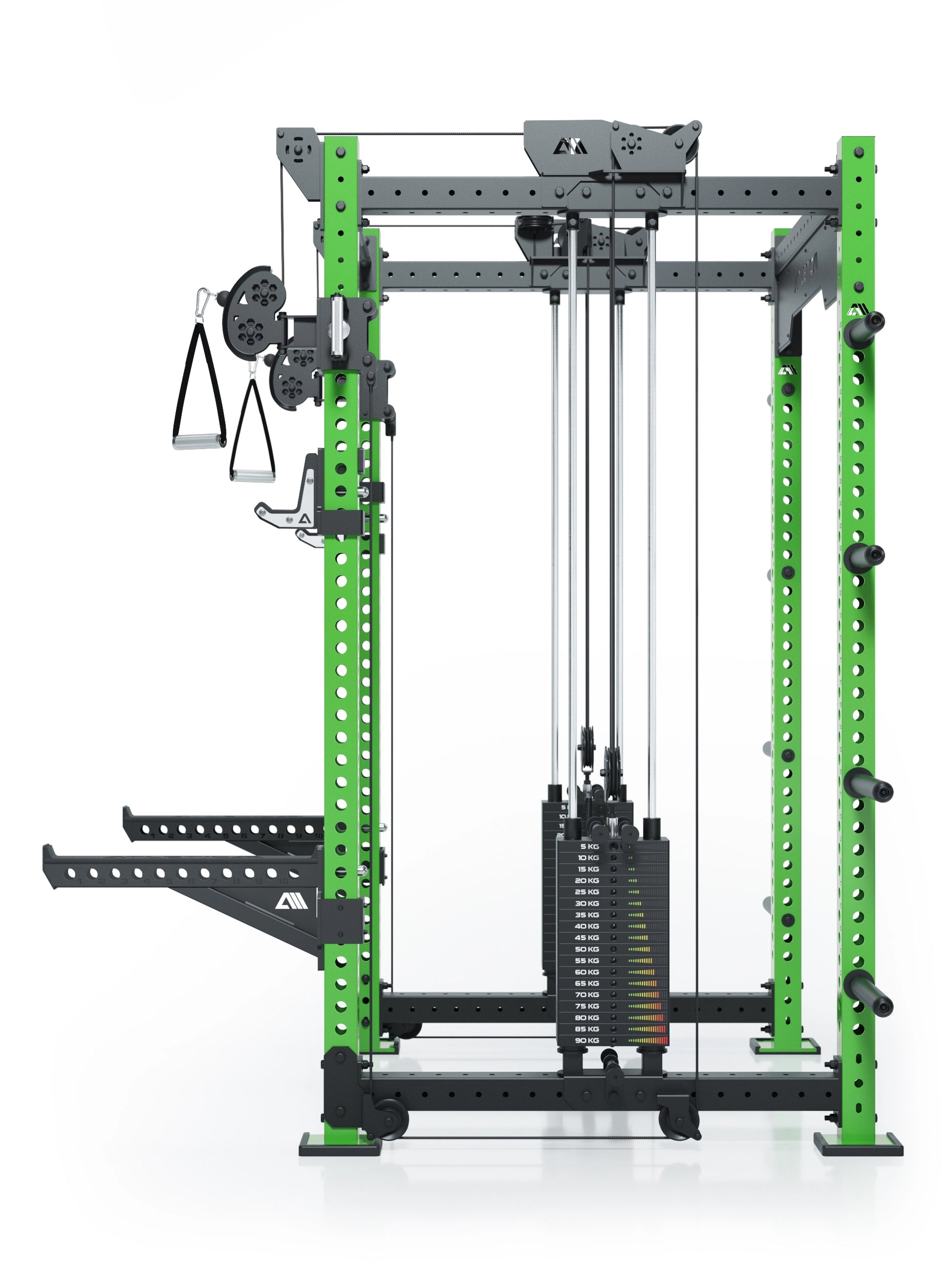 Dualer Kabelzug mit 2x95kg seitlichen Gewichtsblöcken | Sehr stabil | Modular ausbaubar mit Anbauteilen wie Smith Machine und Jammer Arms I Electric Green