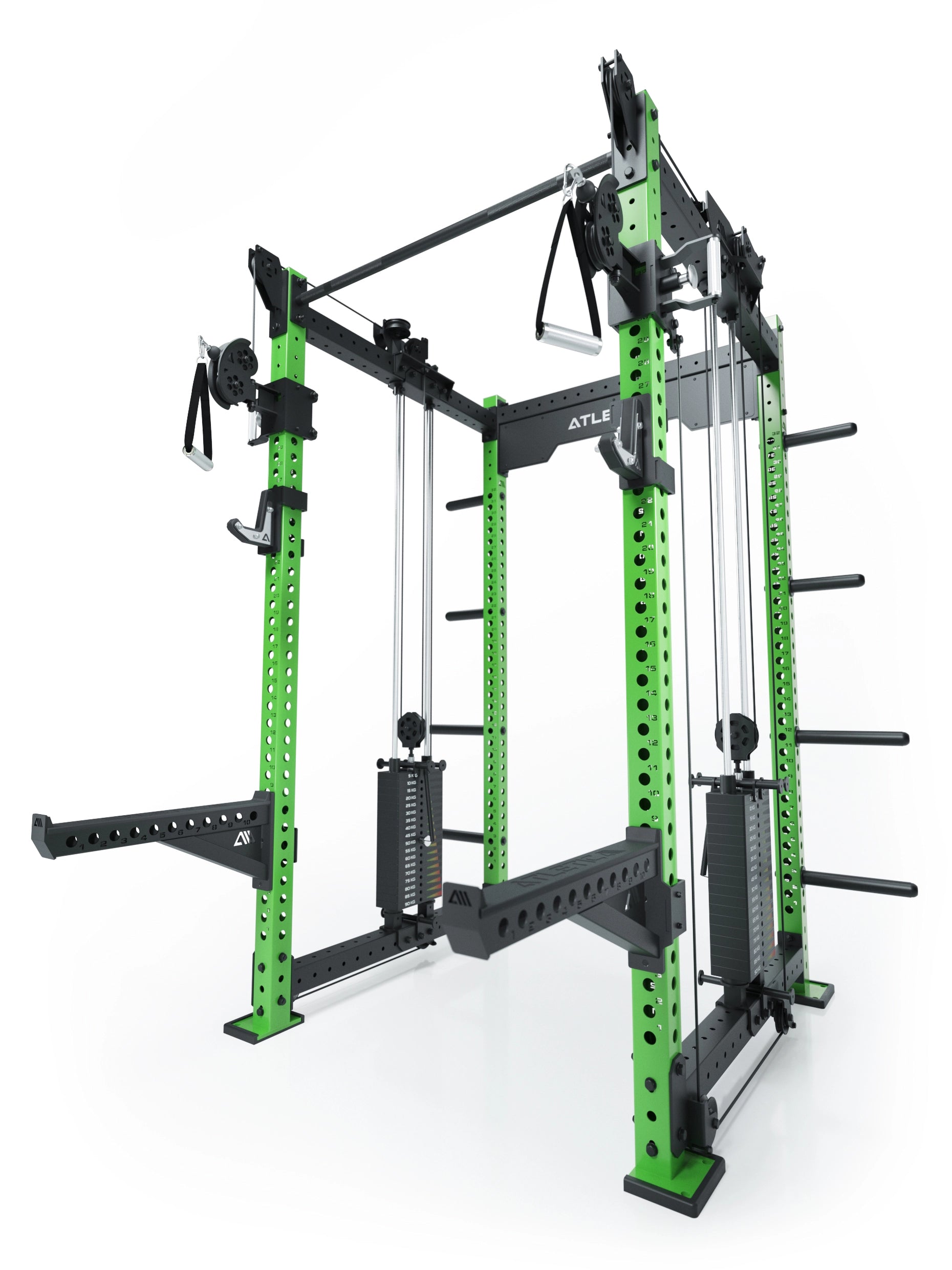Dualer Kabelzug mit 2x95kg seitlichen Gewichtsblöcken | Sehr stabil | Modular ausbaubar mit Anbauteilen wie Smith Machine und Jammer Arms I Electric Green
