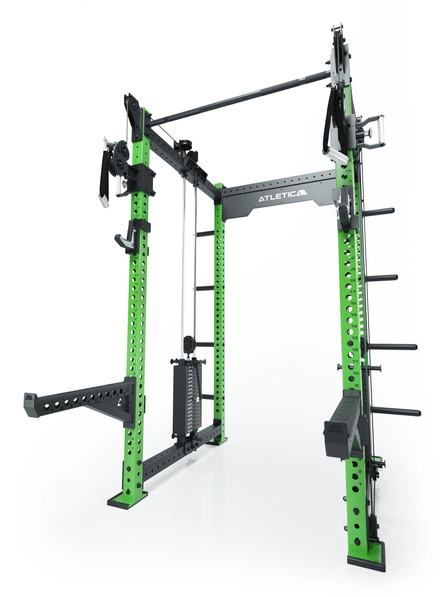 Dualer Kabelzug mit 2x95kg seitlichen Gewichtsblöcken | Sehr stabil | Modular ausbaubar mit Anbauteilen wie Smith Machine und Jammer Arms I Electric Green