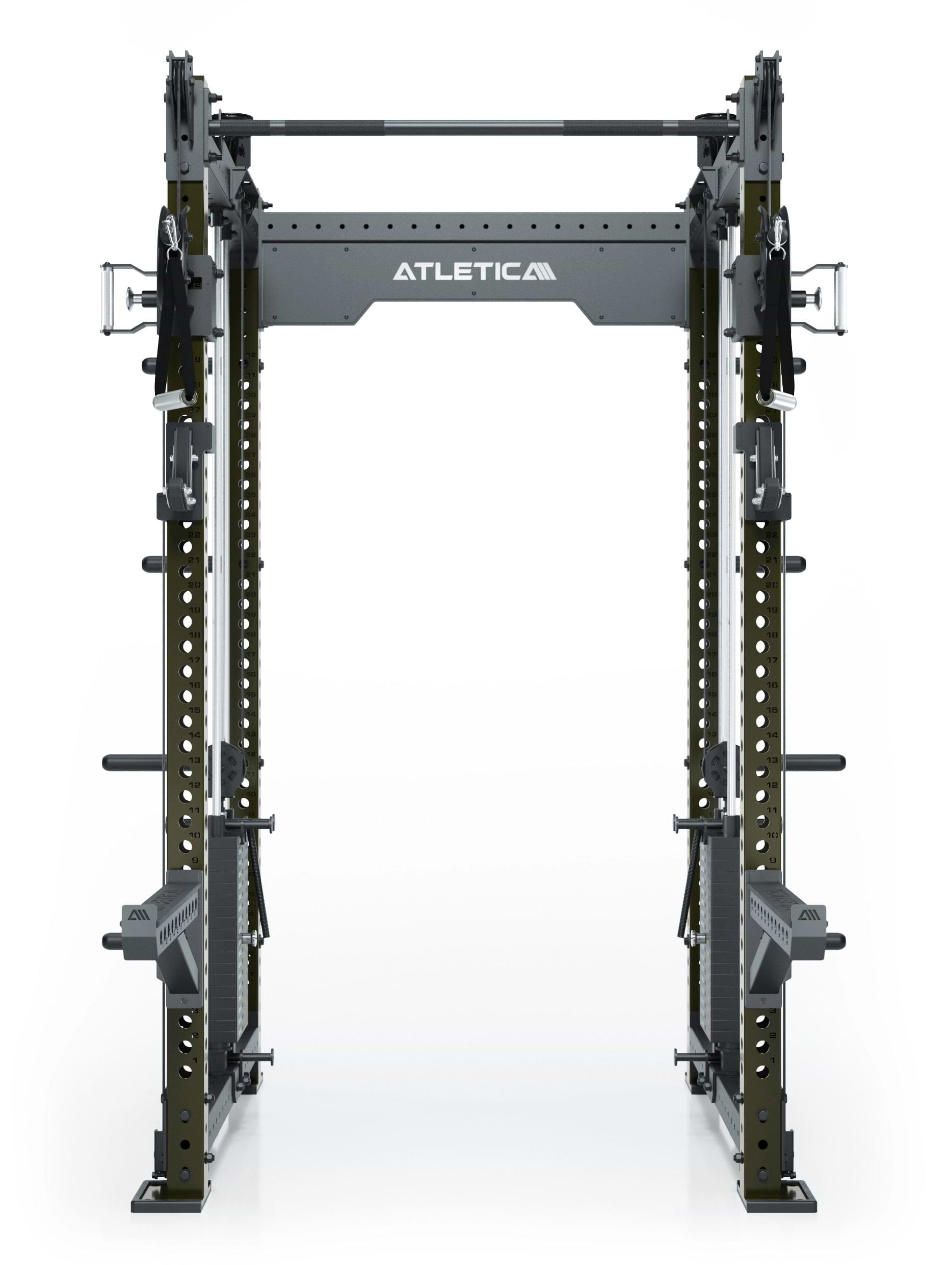 Dualer Kabelzug mit 2x95kg seitlichen Gewichtsblöcken | Sehr stabil | Modular ausbaubar mit Anbauteilen wie Smith Machine und Jammer Arms I Military Green