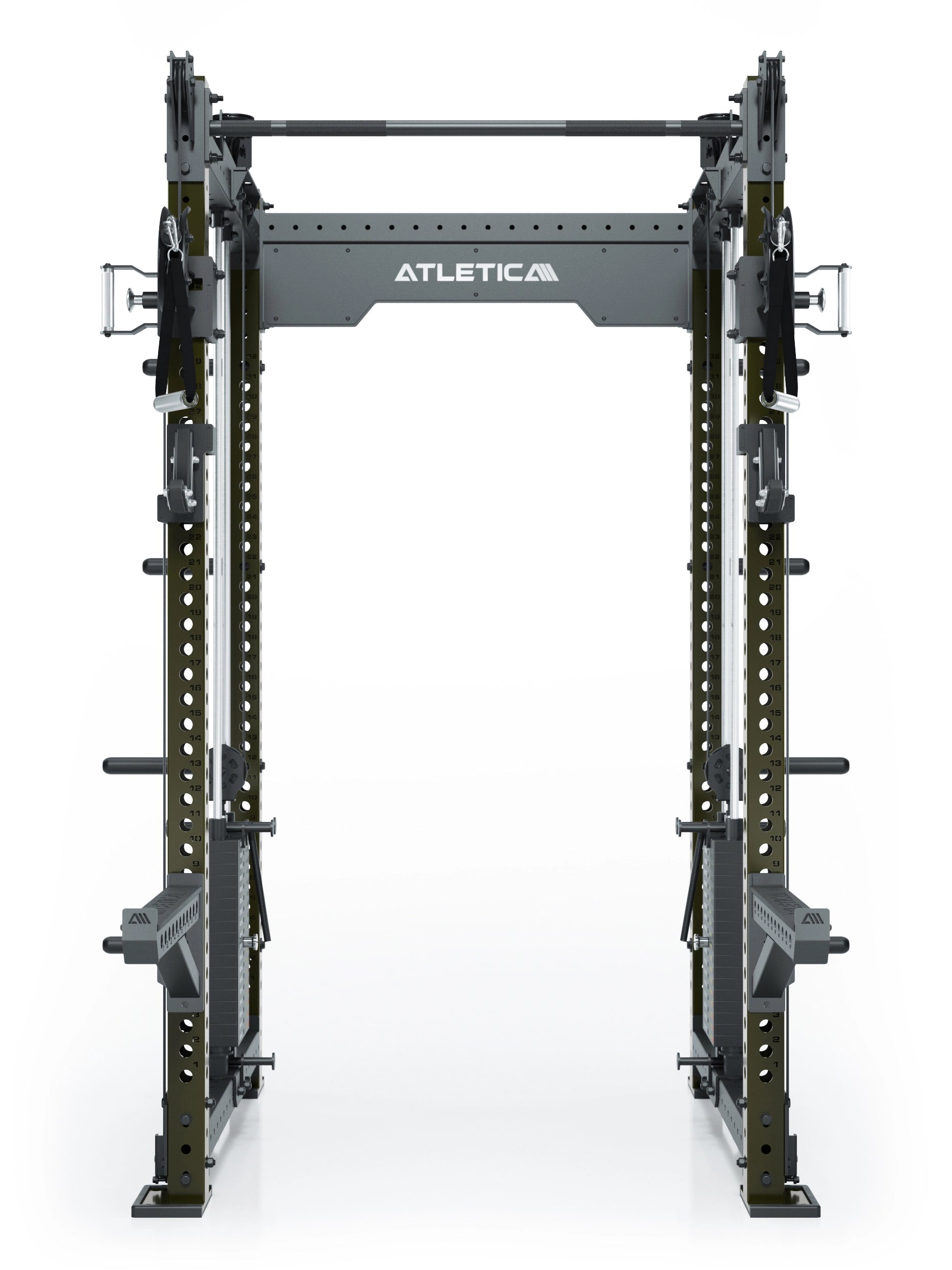 Dualer Kabelzug mit 2x95kg seitlichen Gewichtsblöcken | Sehr stabil | Modular ausbaubar mit Anbauteilen wie Smith Machine und Jammer Arms I Military Green