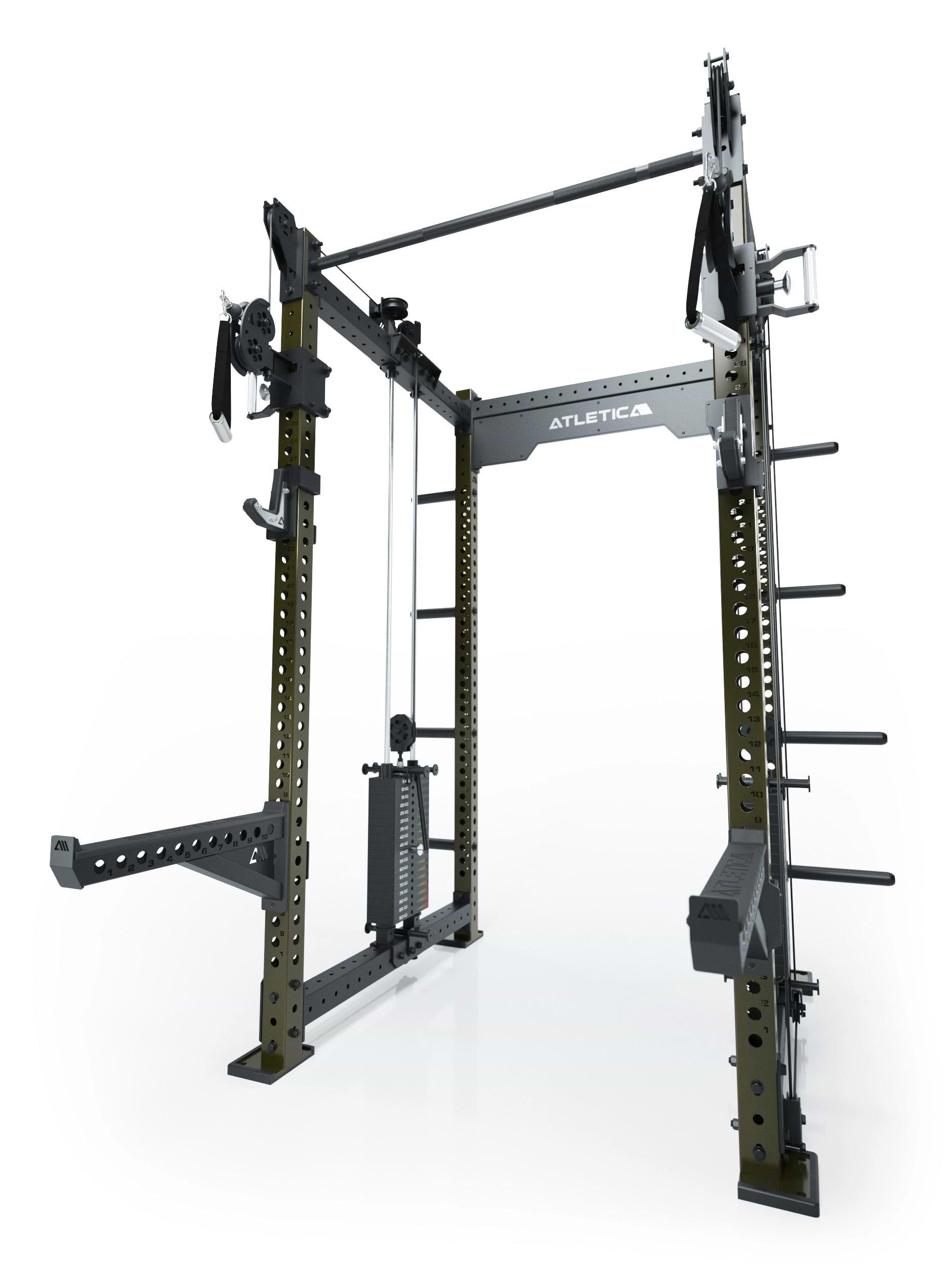 Dualer Kabelzug mit 2x95kg seitlichen Gewichtsblöcken | Sehr stabil | Modular ausbaubar mit Anbauteilen wie Smith Machine und Jammer Arms I Military Green