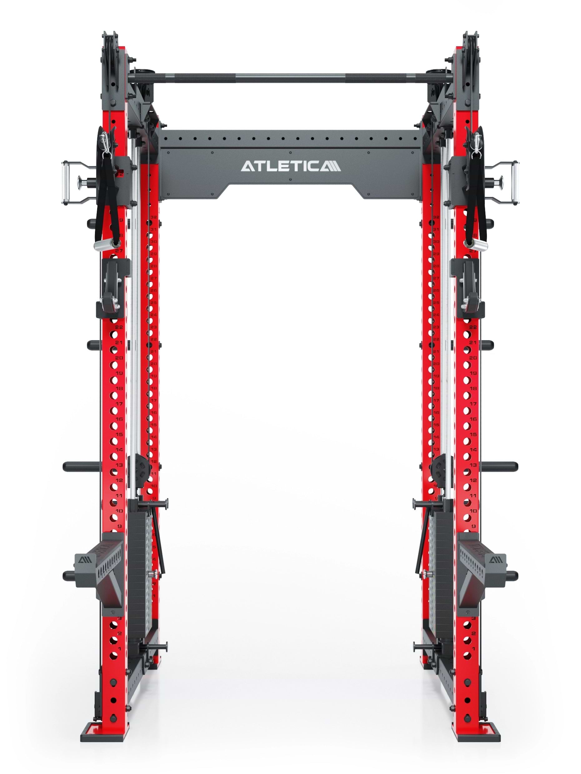 Dualer Kabelzug mit 2x95kg seitlichen Gewichtsblöcken | Sehr stabil | Modular ausbaubar mit Anbauteilen wie Smith Machine und Jammer Arms I Sportscar Red