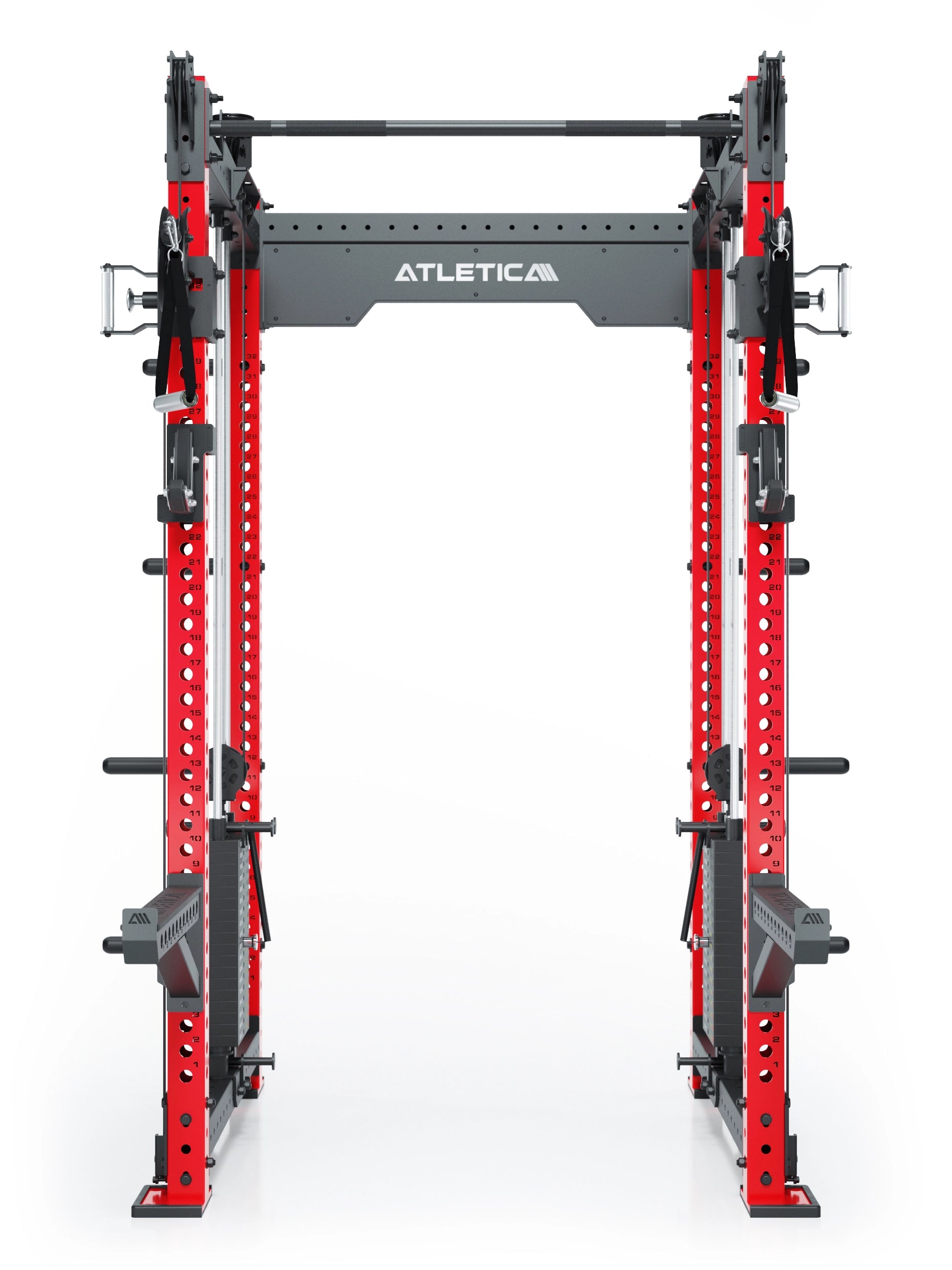Dualer Kabelzug mit 2x95kg seitlichen Gewichtsblöcken | Sehr stabil | Modular ausbaubar mit Anbauteilen wie Smith Machine und Jammer Arms I Sportscar Red