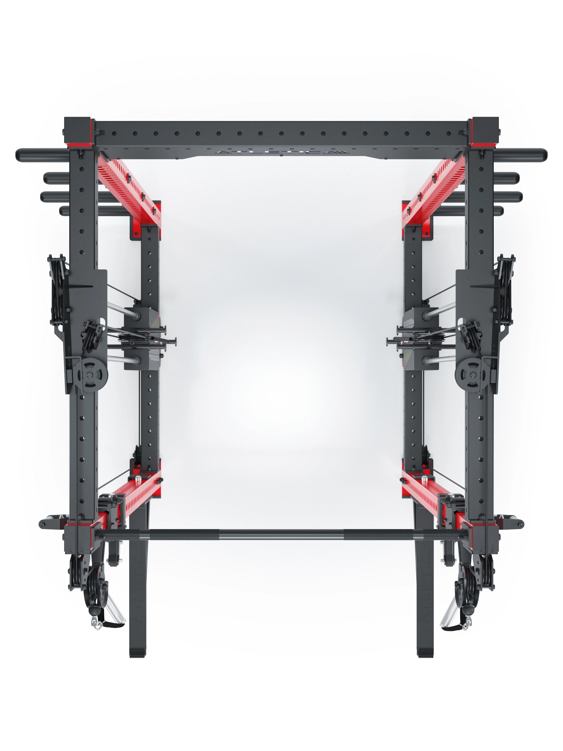 Dualer Kabelzug mit 2x95kg seitlichen Gewichtsblöcken | Sehr stabil | Modular ausbaubar mit Anbauteilen wie Smith Machine und Jammer Arms I Sportscar Red