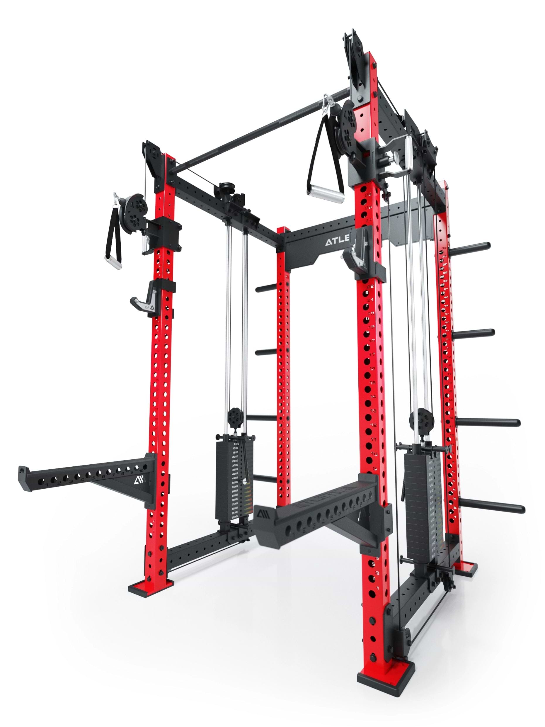 Dualer Kabelzug mit 2x95kg seitlichen Gewichtsblöcken | Sehr stabil | Modular ausbaubar mit Anbauteilen wie Smith Machine und Jammer Arms I Sportscar Red