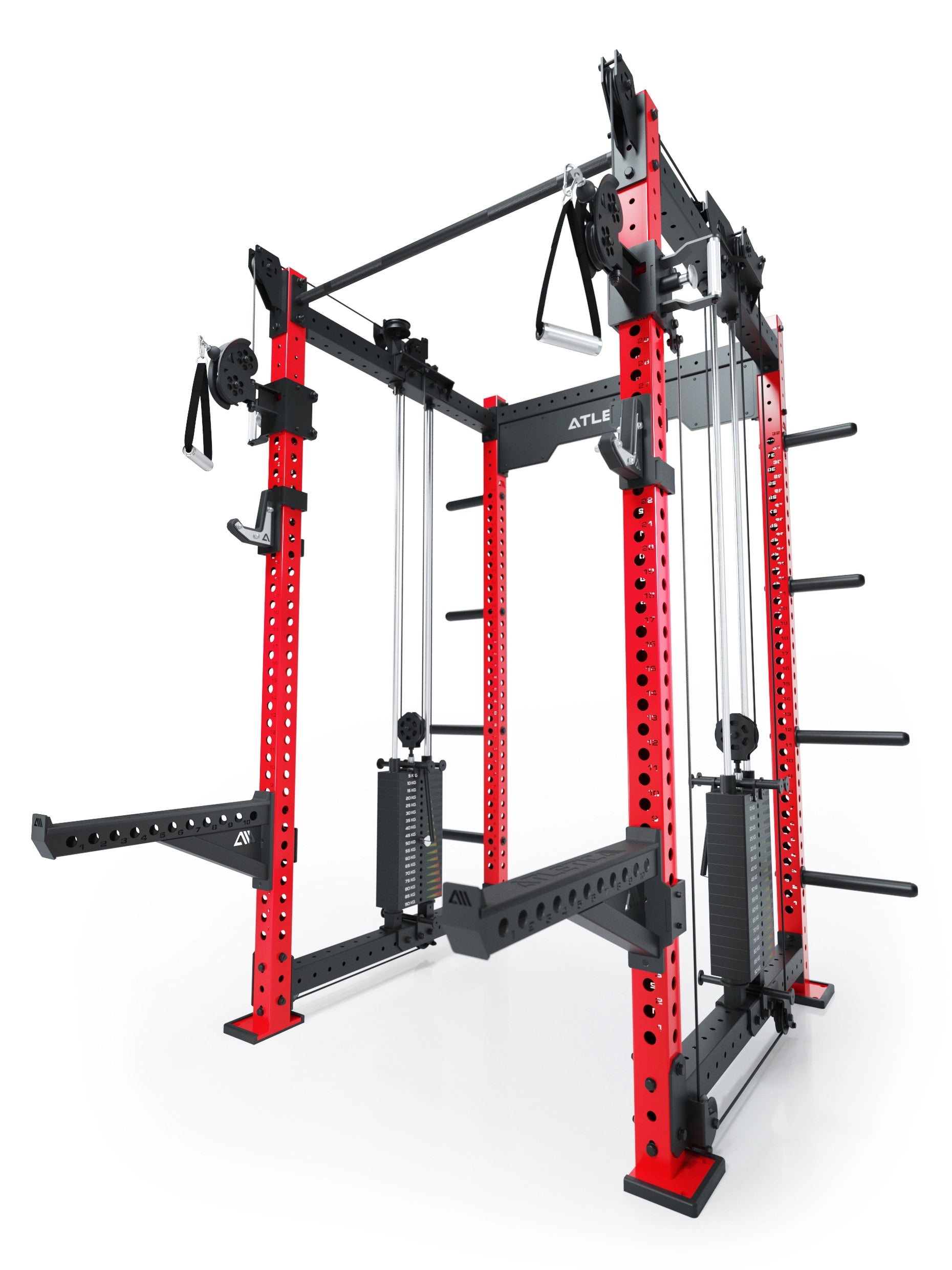 Dualer Kabelzug mit 2x95kg seitlichen Gewichtsblöcken | Sehr stabil | Modular ausbaubar mit Anbauteilen wie Smith Machine und Jammer Arms I Sportscar Red