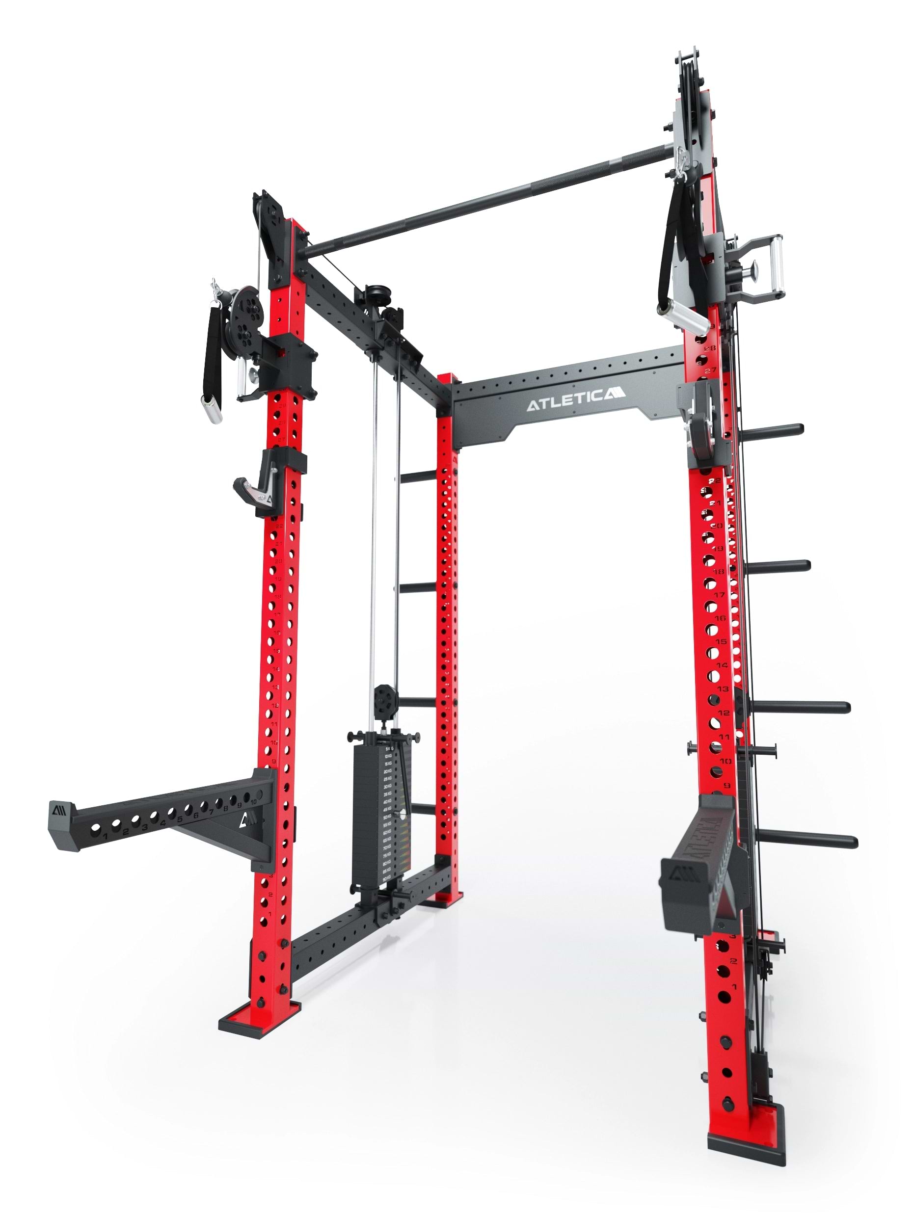 Dualer Kabelzug mit 2x95kg seitlichen Gewichtsblöcken | Sehr stabil | Modular ausbaubar mit Anbauteilen wie Smith Machine und Jammer Arms I Sportscar Red