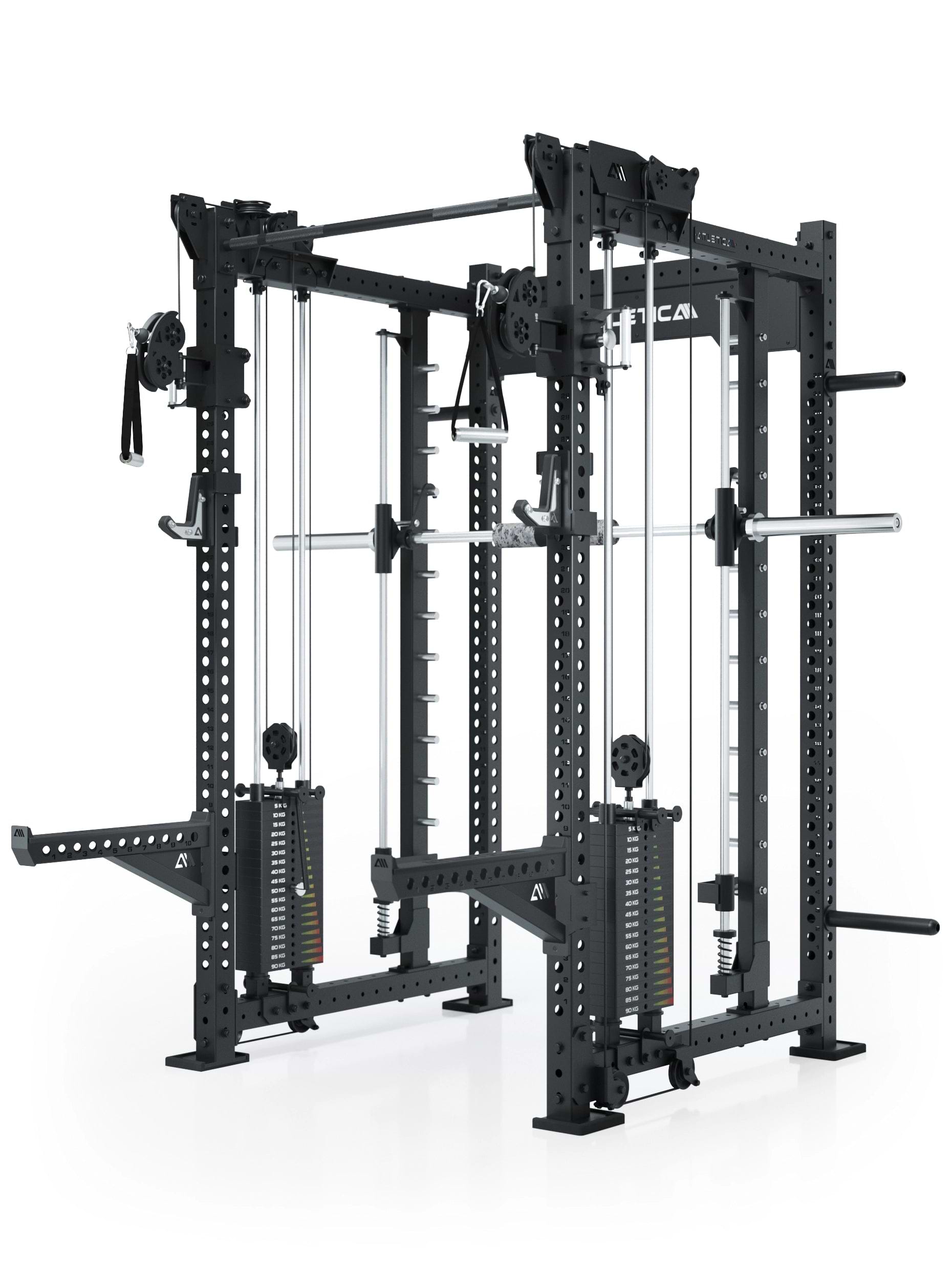Dualer Kabelzug mit 2x95kg seitlichen Gewichtsblöcken | Sehr stabil | Modular ausbaubar mit Anbauteilen wie Smith Machine und Jammer Arms