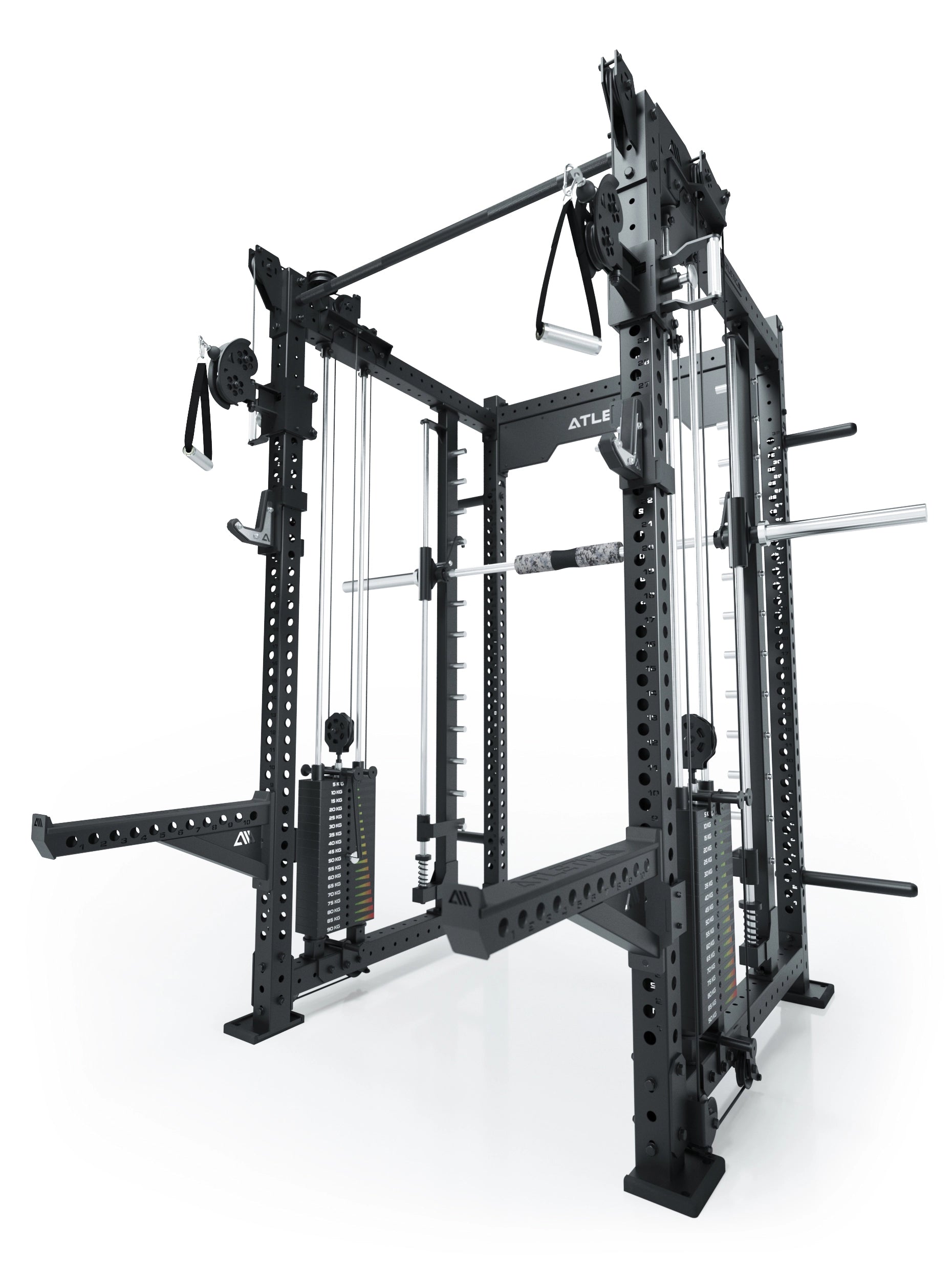 Dualer Kabelzug mit 2x95kg seitlichen Gewichtsblöcken | Sehr stabil | Modular ausbaubar mit Anbauteilen wie Smith Machine und Jammer Arms I Schwarz