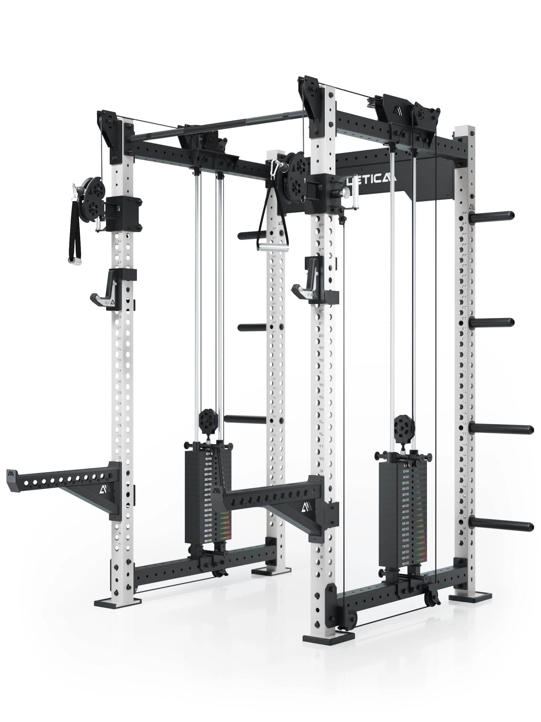 Dualer Kabelzug mit 2x95kg seitlichen Gewichtsblöcken | Sehr stabil | Modular ausbaubar mit Anbauteilen wie Smith Machine und Jammer Arms I Weiß