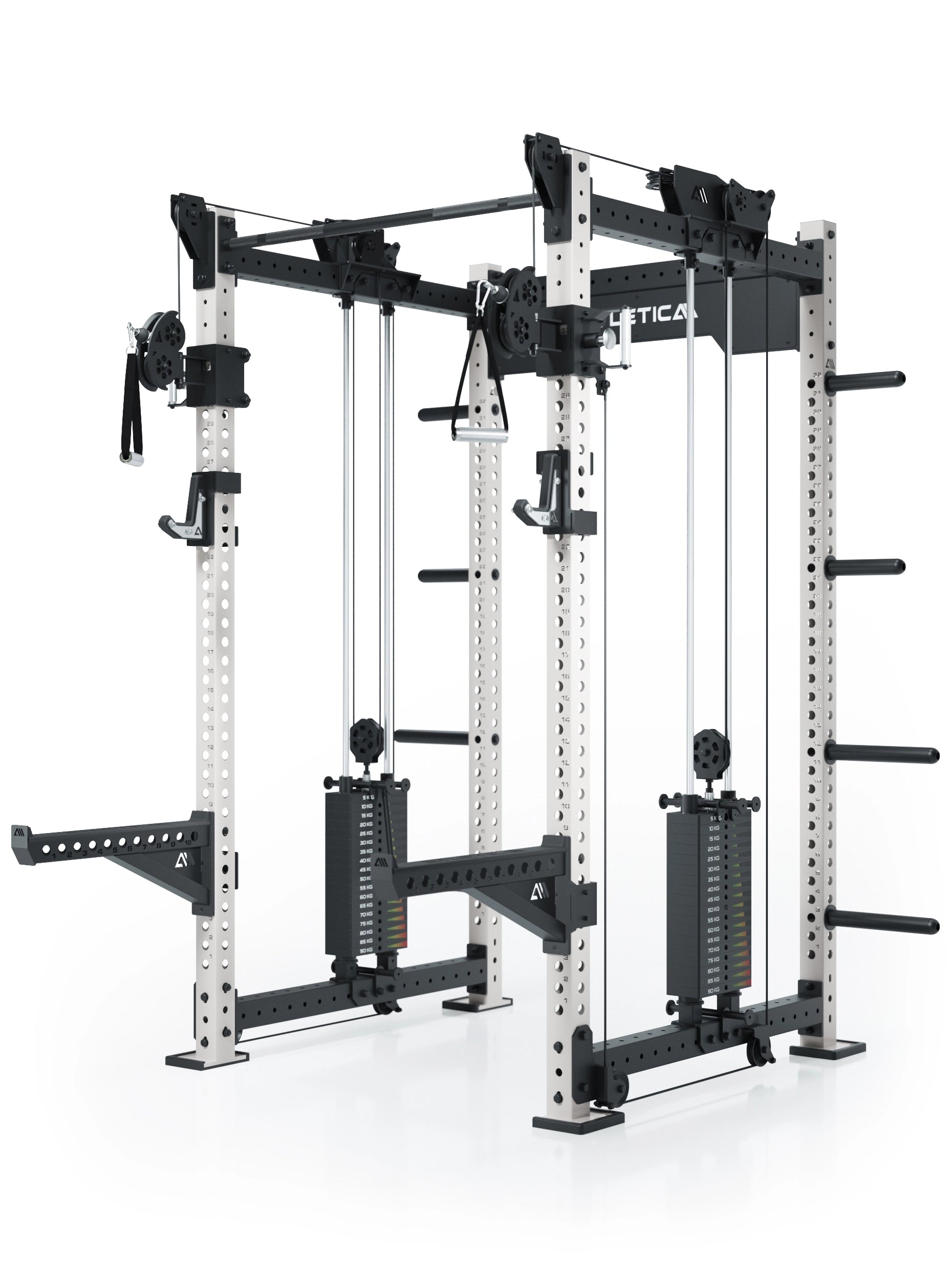 Dualer Kabelzug mit 2x95kg seitlichen Gewichtsblöcken | Sehr stabil | Modular ausbaubar mit Anbauteilen wie Smith Machine und Jammer Arms I Weiß