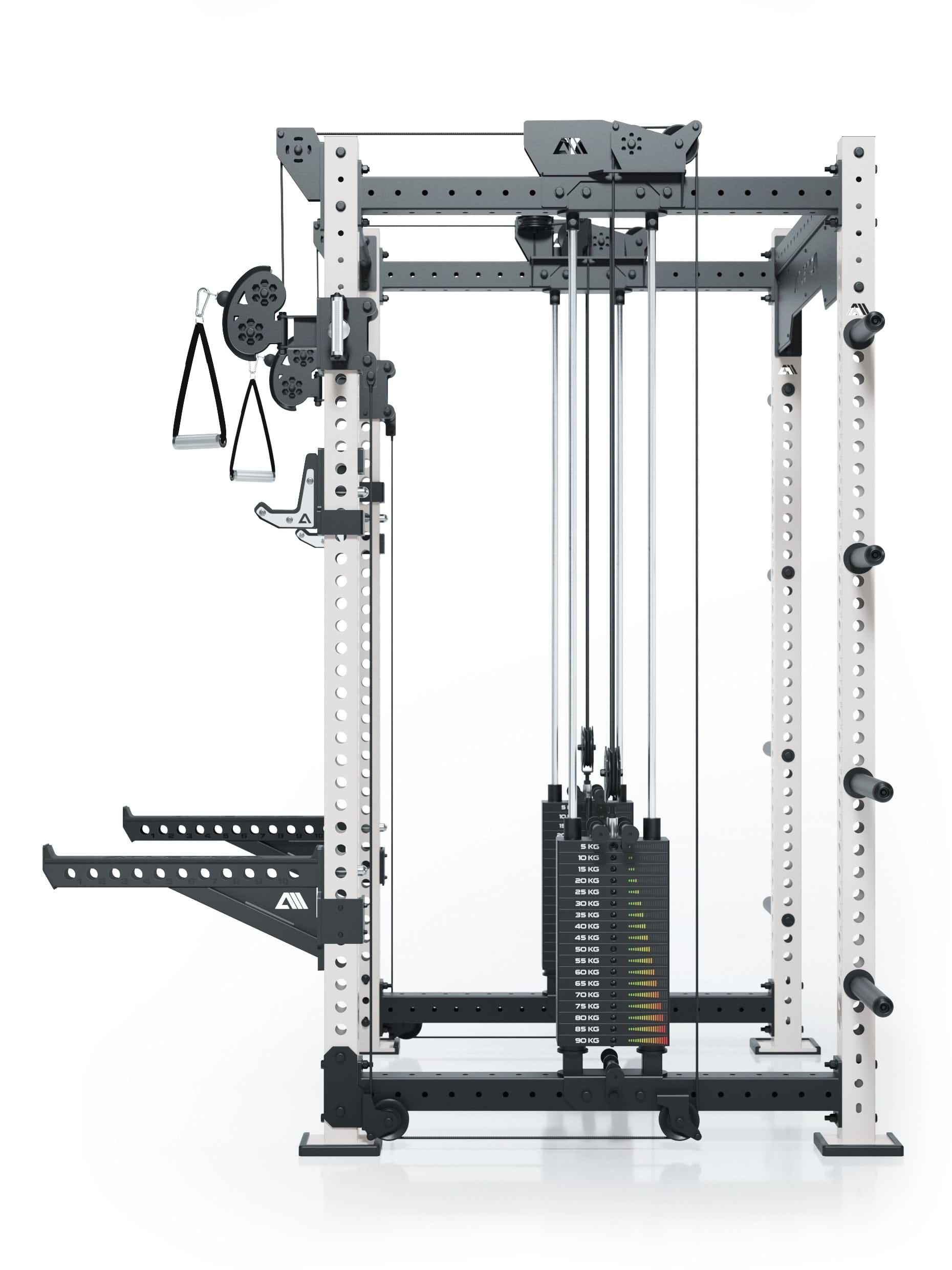 Dualer Kabelzug mit 2x95kg seitlichen Gewichtsblöcken | Sehr stabil | Modular ausbaubar mit Anbauteilen wie Smith Machine und Jammer Arms I Weiß