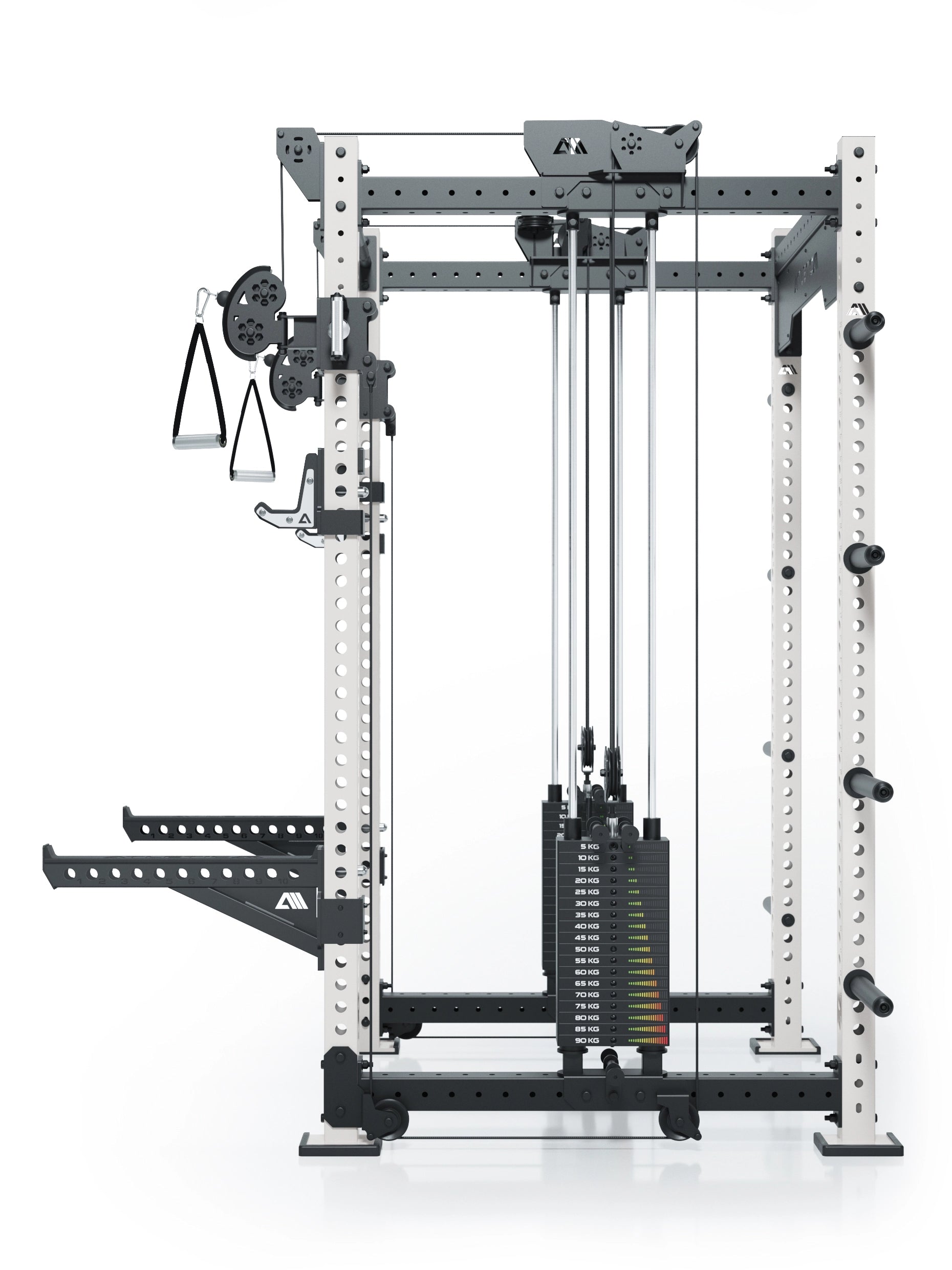 Dualer Kabelzug mit 2x95kg seitlichen Gewichtsblöcken | Sehr stabil | Modular ausbaubar mit Anbauteilen wie Smith Machine und Jammer Arms I Weiß
