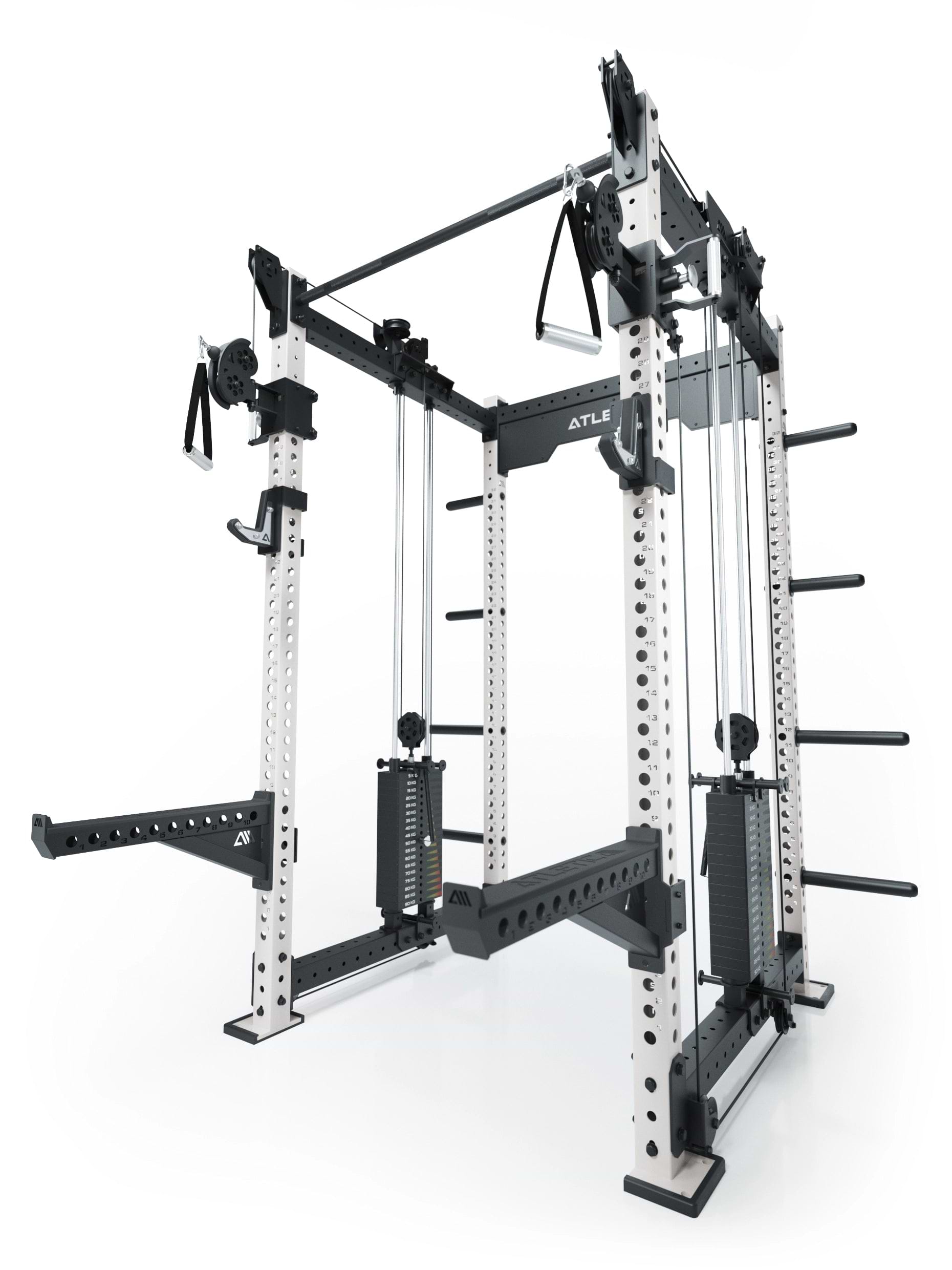 Dualer Kabelzug mit 2x95kg seitlichen Gewichtsblöcken | Sehr stabil | Modular ausbaubar mit Anbauteilen wie Smith Machine und Jammer Arms I Weiß