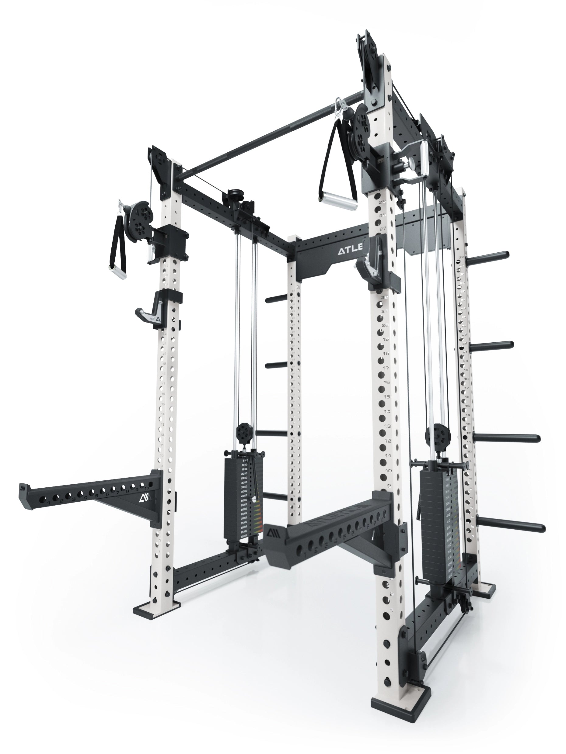 Dualer Kabelzug mit 2x95kg seitlichen Gewichtsblöcken | Sehr stabil | Modular ausbaubar mit Anbauteilen wie Smith Machine und Jammer Arms I Weiß