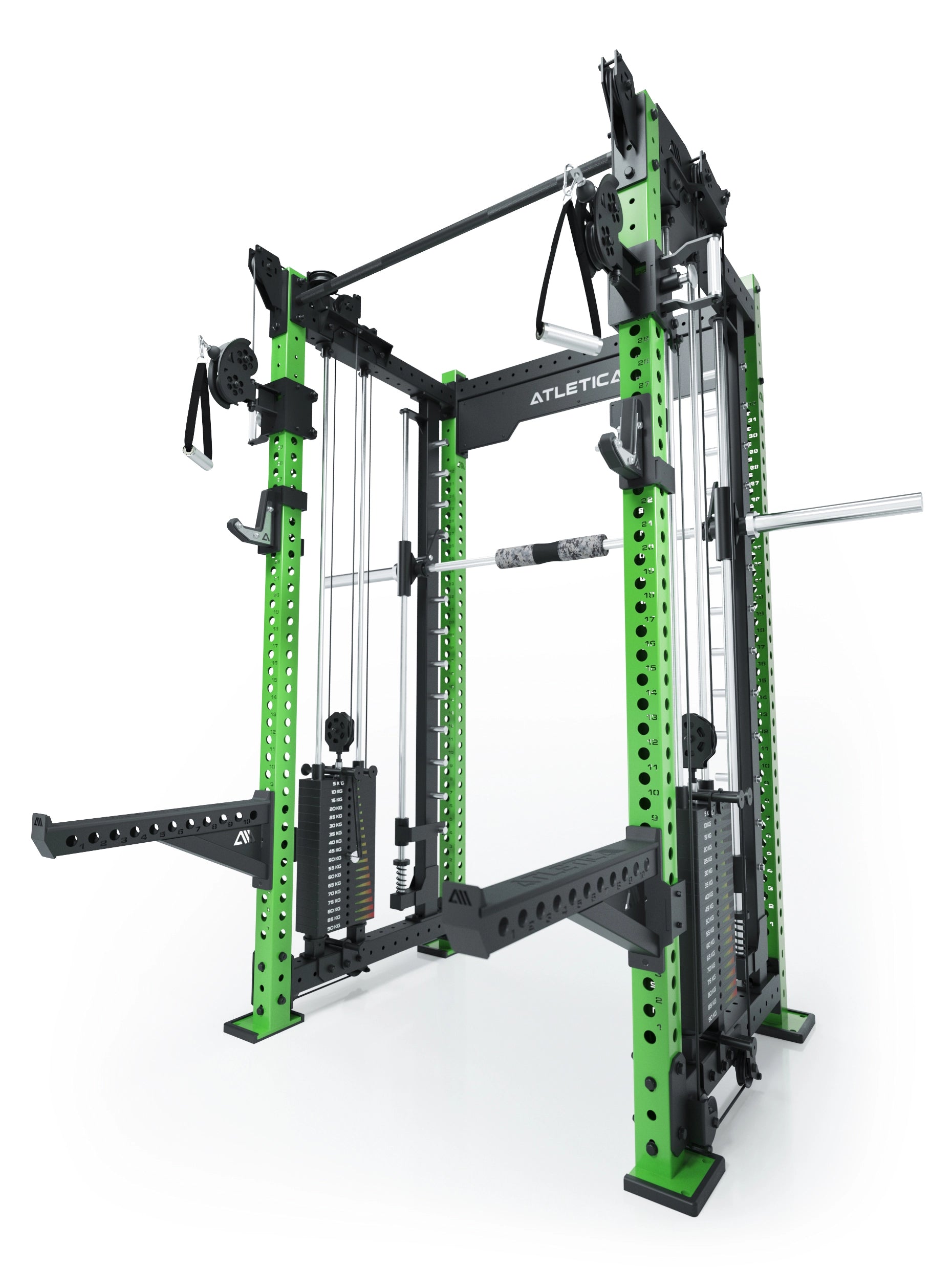 Dualer Kabelzug mit 2x95kg seitlichen Gewichtsblöcken | Sehr stabil | Modular ausbaubar mit Anbauteilen wie Jammer Arms I Electric Green 