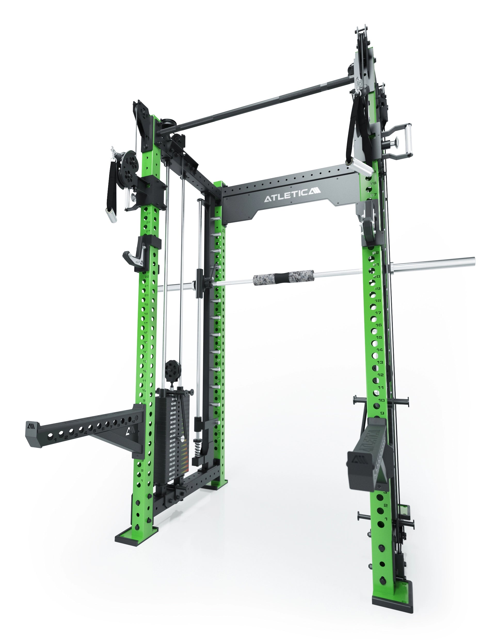 Dualer Kabelzug mit 2x95kg seitlichen Gewichtsblöcken | Sehr stabil | Modular ausbaubar mit Anbauteilen wie Jammer Arms I Electric Green 