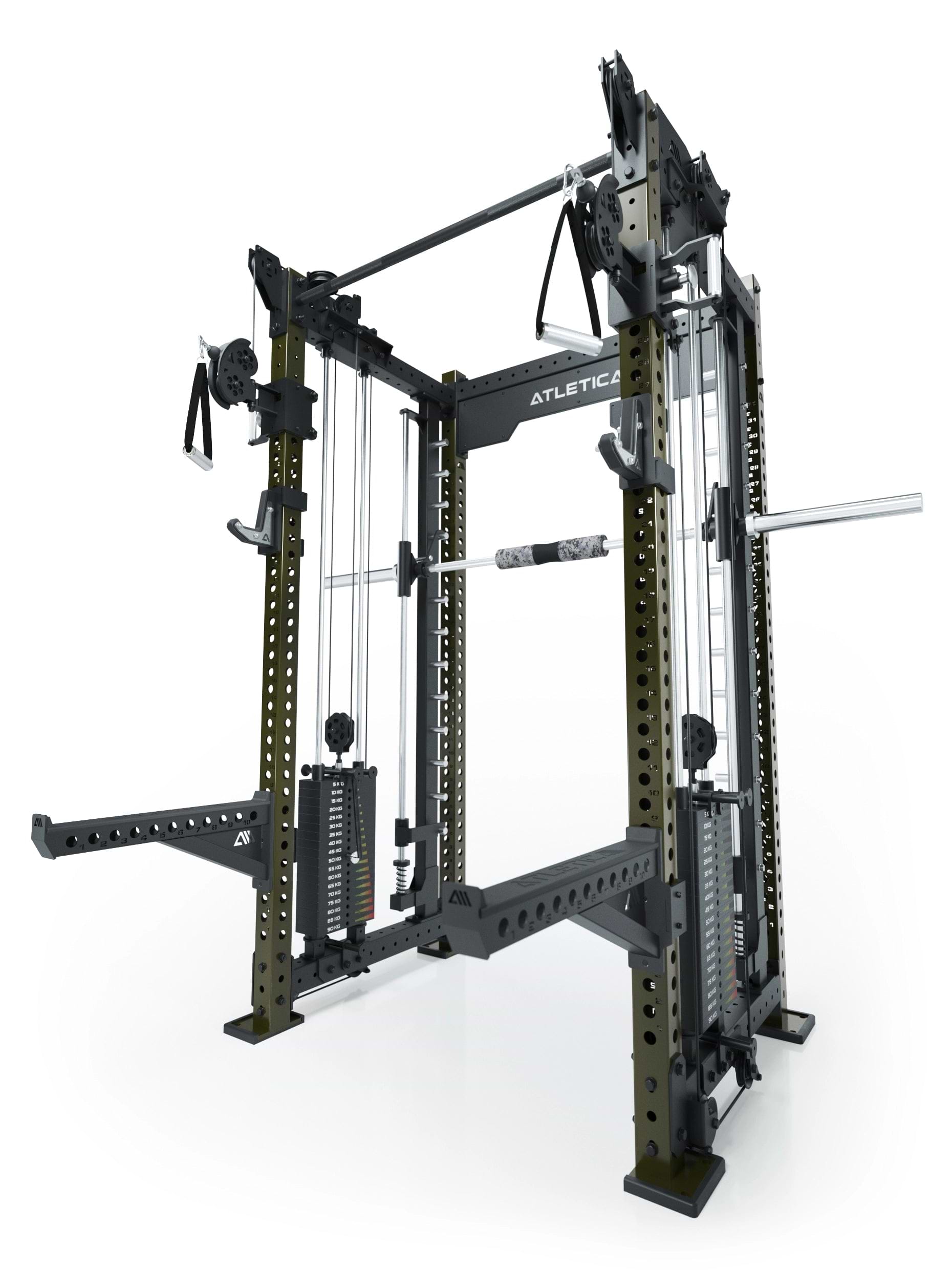 Dualer Kabelzug mit 2x95kg seitlichen Gewichtsblöcken | Sehr stabil | Modular ausbaubar mit Anbauteilen wie Jammer Arms I Military Green
