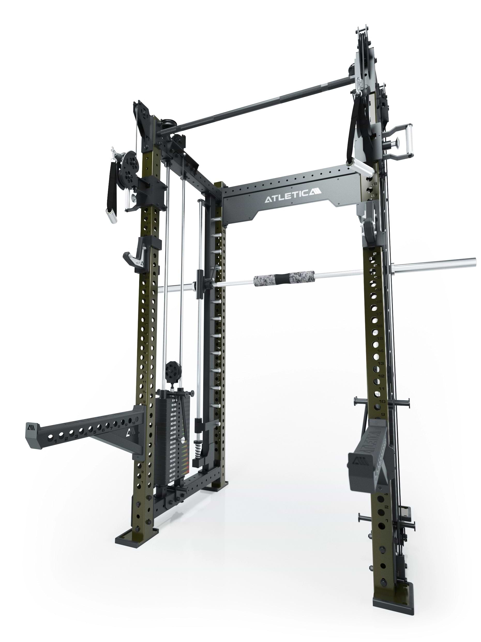 Dualer Kabelzug mit 2x95kg seitlichen Gewichtsblöcken | Sehr stabil | Modular ausbaubar mit Anbauteilen wie Jammer Arms I Military Green