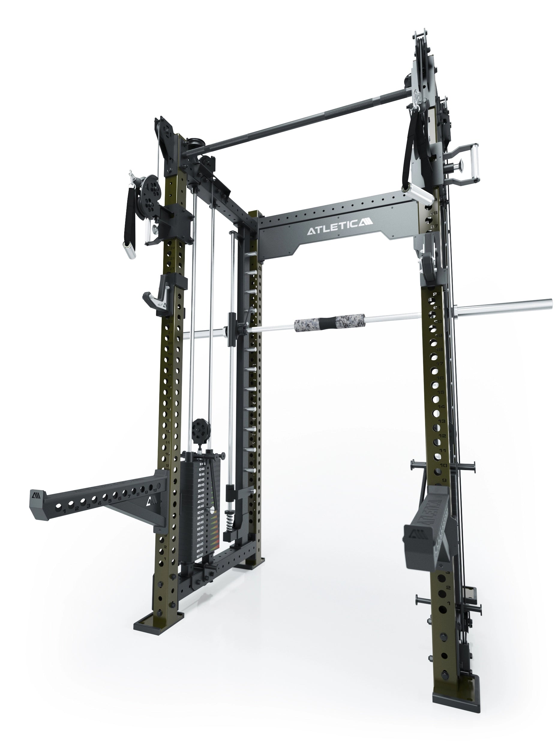 Dualer Kabelzug mit 2x95kg seitlichen Gewichtsblöcken | Sehr stabil | Modular ausbaubar mit Anbauteilen wie Jammer Arms I Military Green