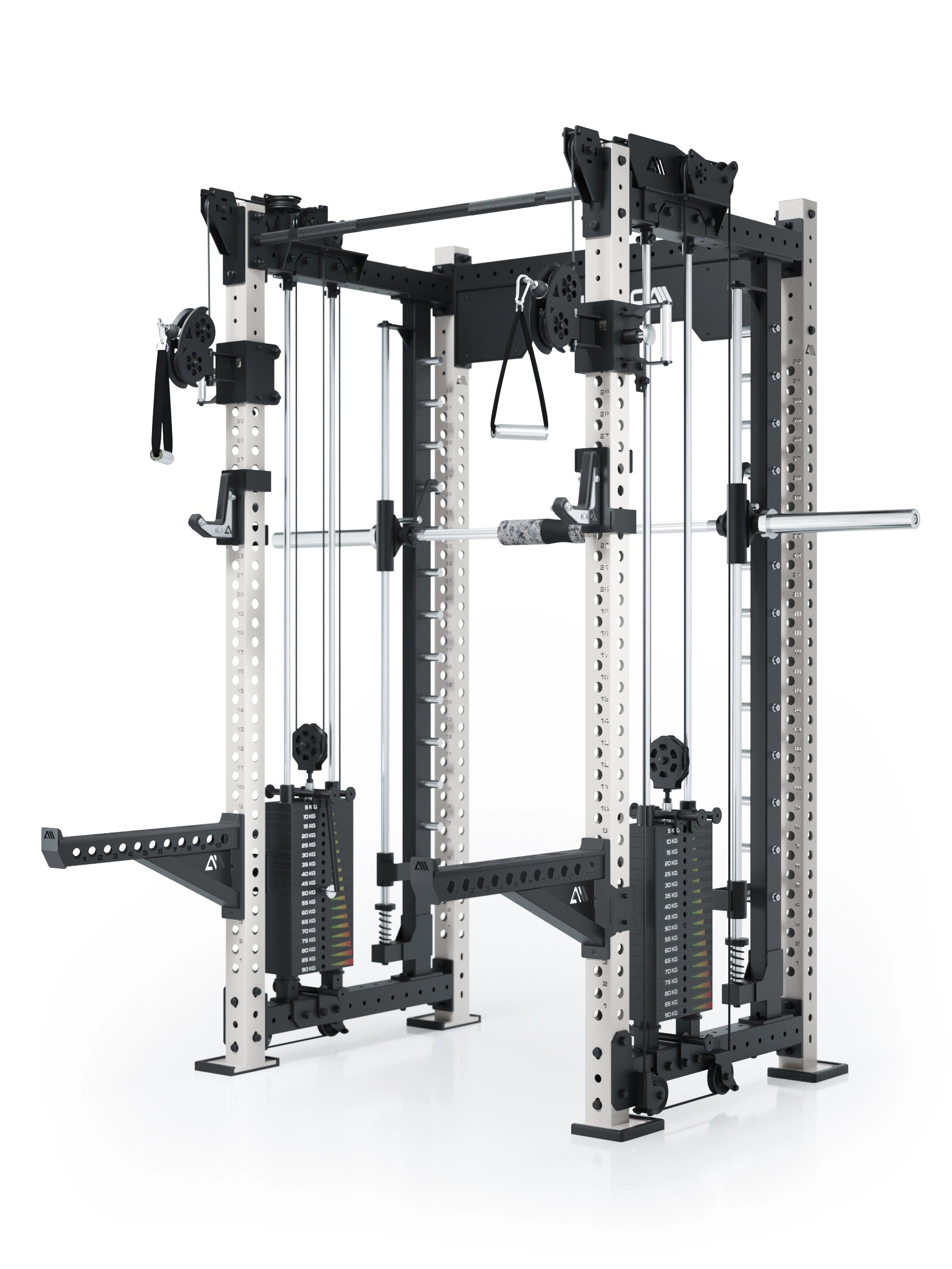 Dualer Kabelzug mit 2x95kg seitlichen Gewichtsblöcken | Sehr stabil | Modular ausbaubar mit Anbauteilen wie Smith Machine und Jammer Arms